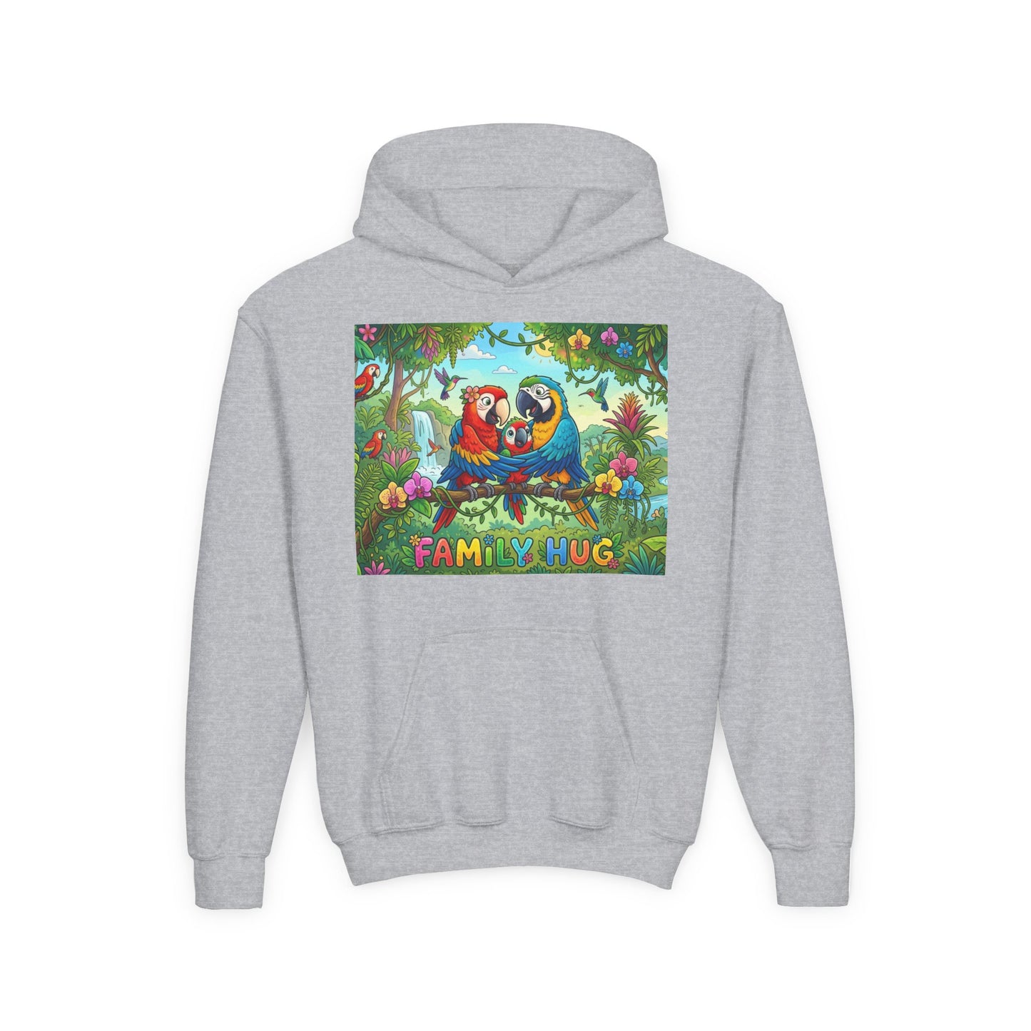 Family Hug Macaw Youth Heavy Blend Hooded Sweatshirt
