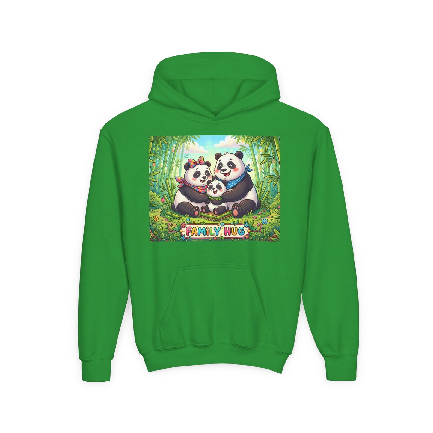 Family Hug Panda Youth Heavy Blend Hooded Sweatshirt