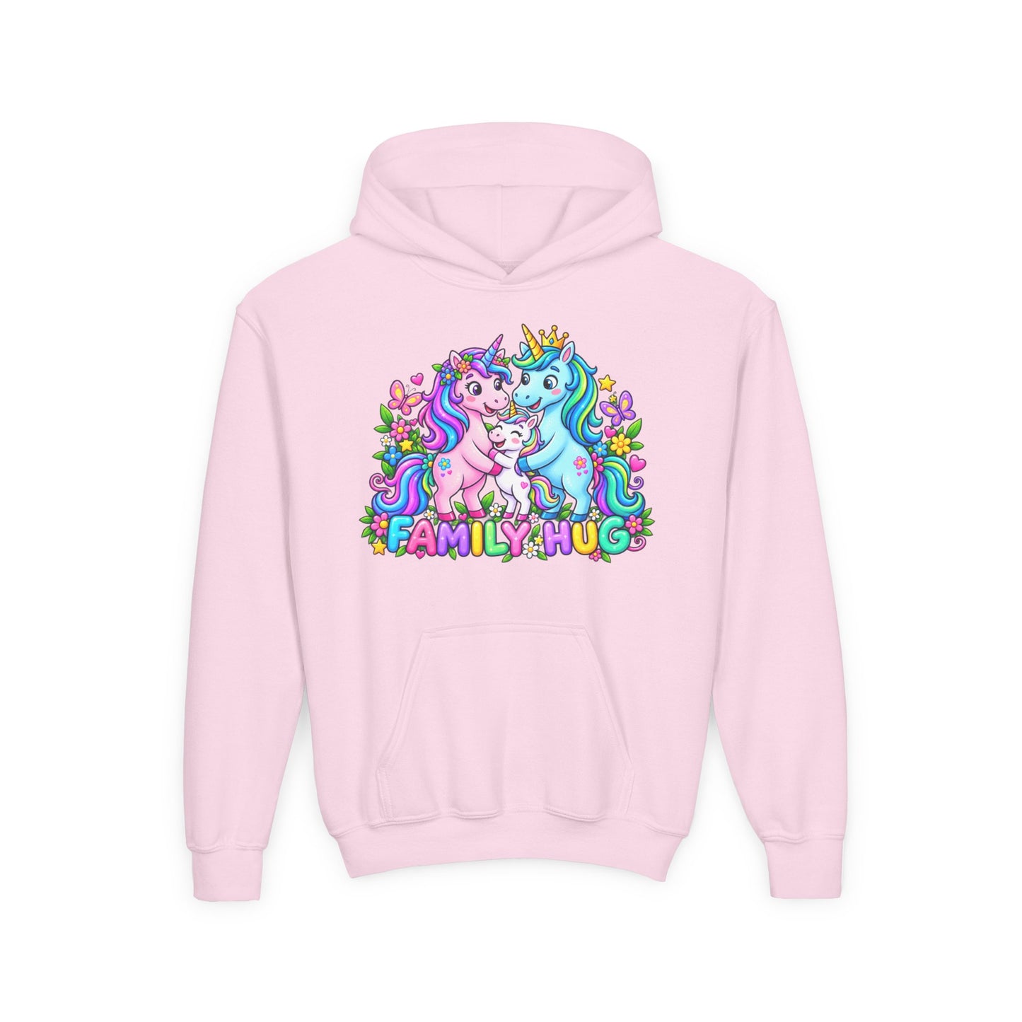 Family Hug Unicorn Youth Heavy Blend Hooded Sweatshirt