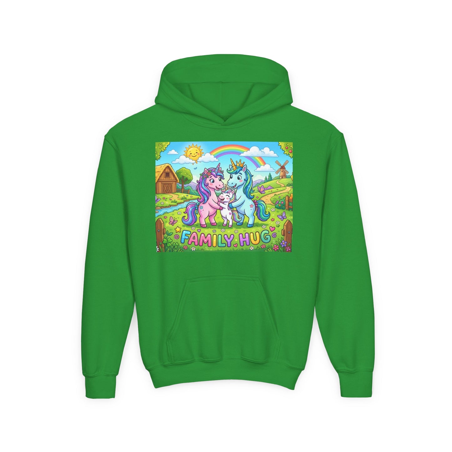 Family Hug Unicorn Youth Heavy Blend Hooded Sweatshirt