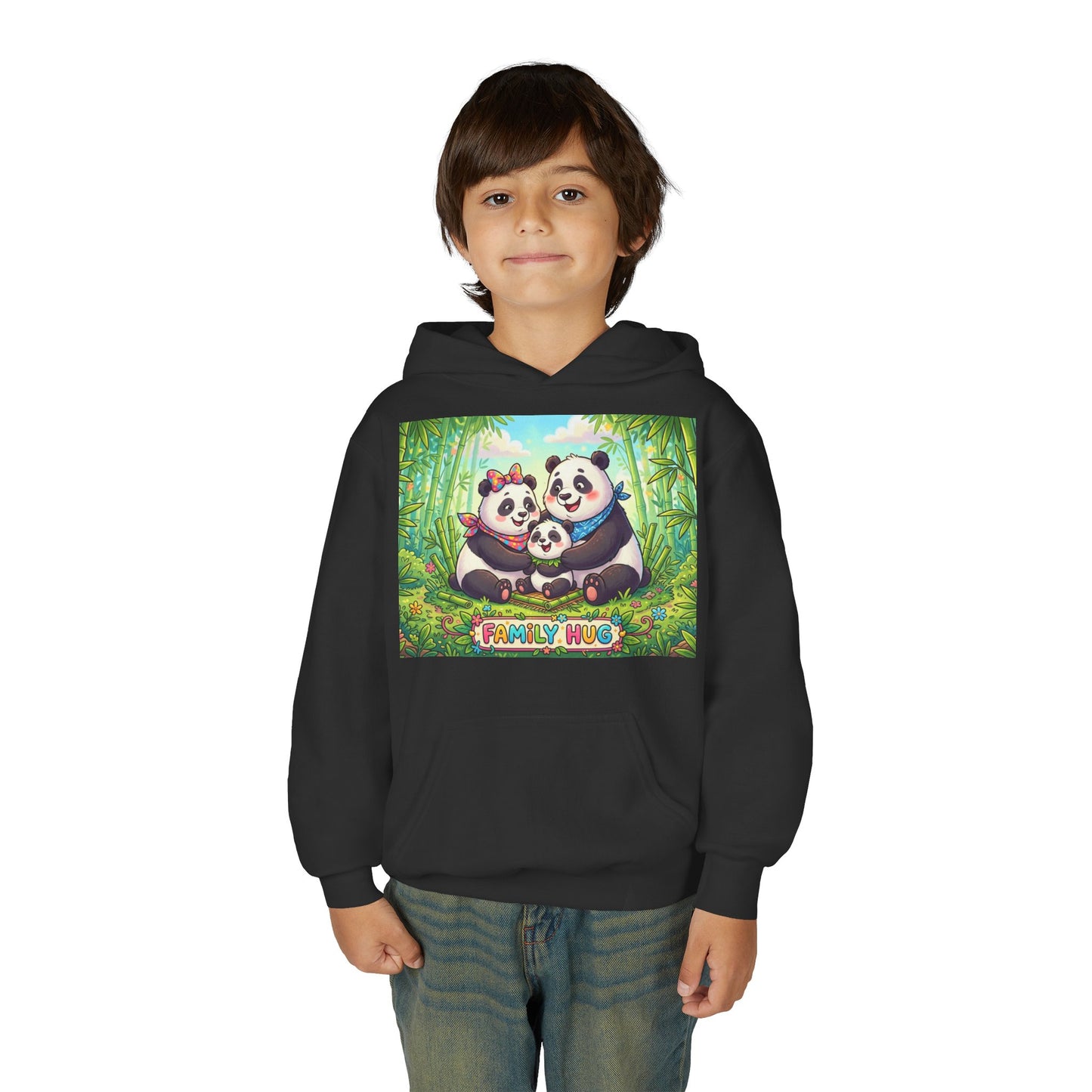 Family Hug Panda Youth Heavy Blend Hooded Sweatshirt