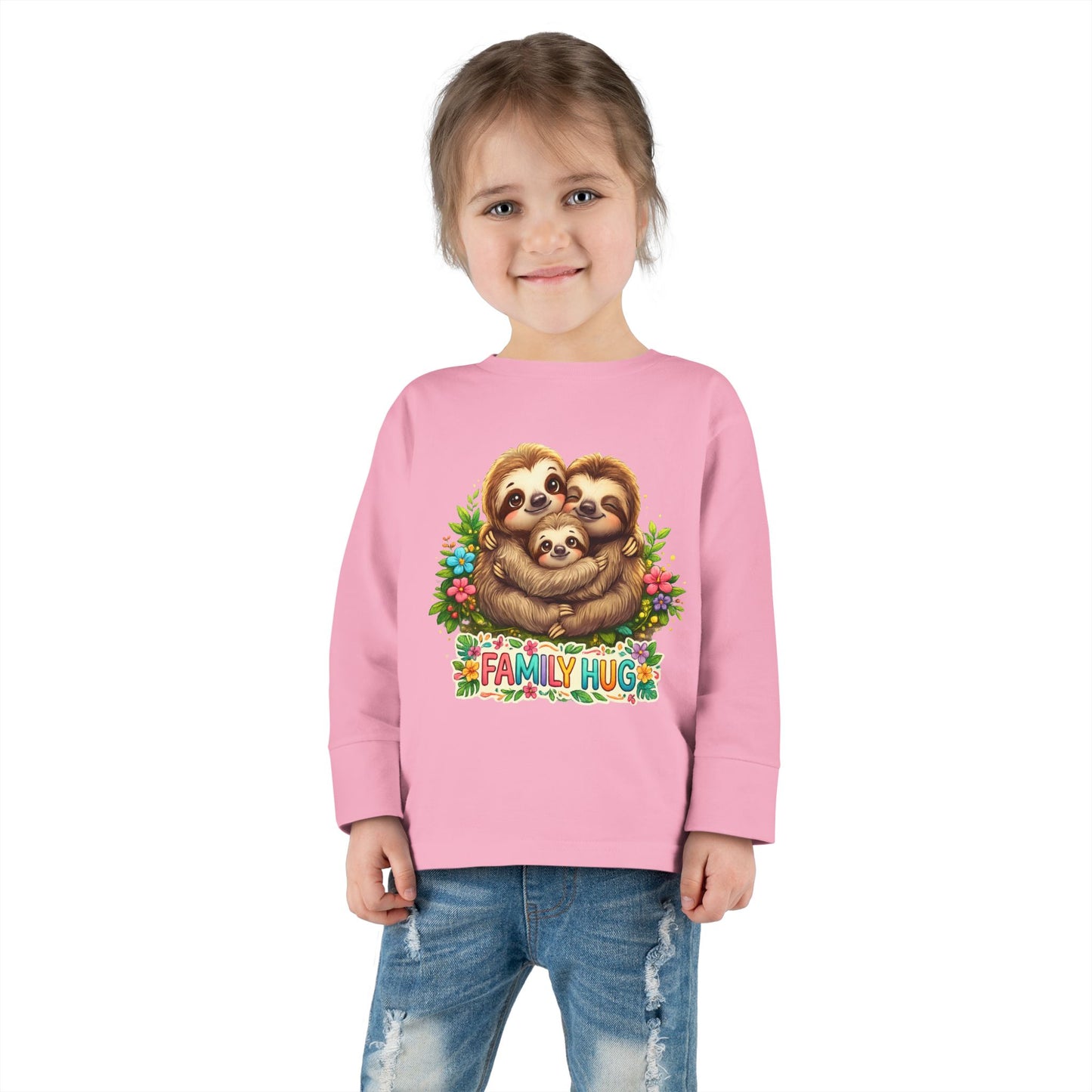 Family Hug Sloth Toddler Long Sleeve Tee
