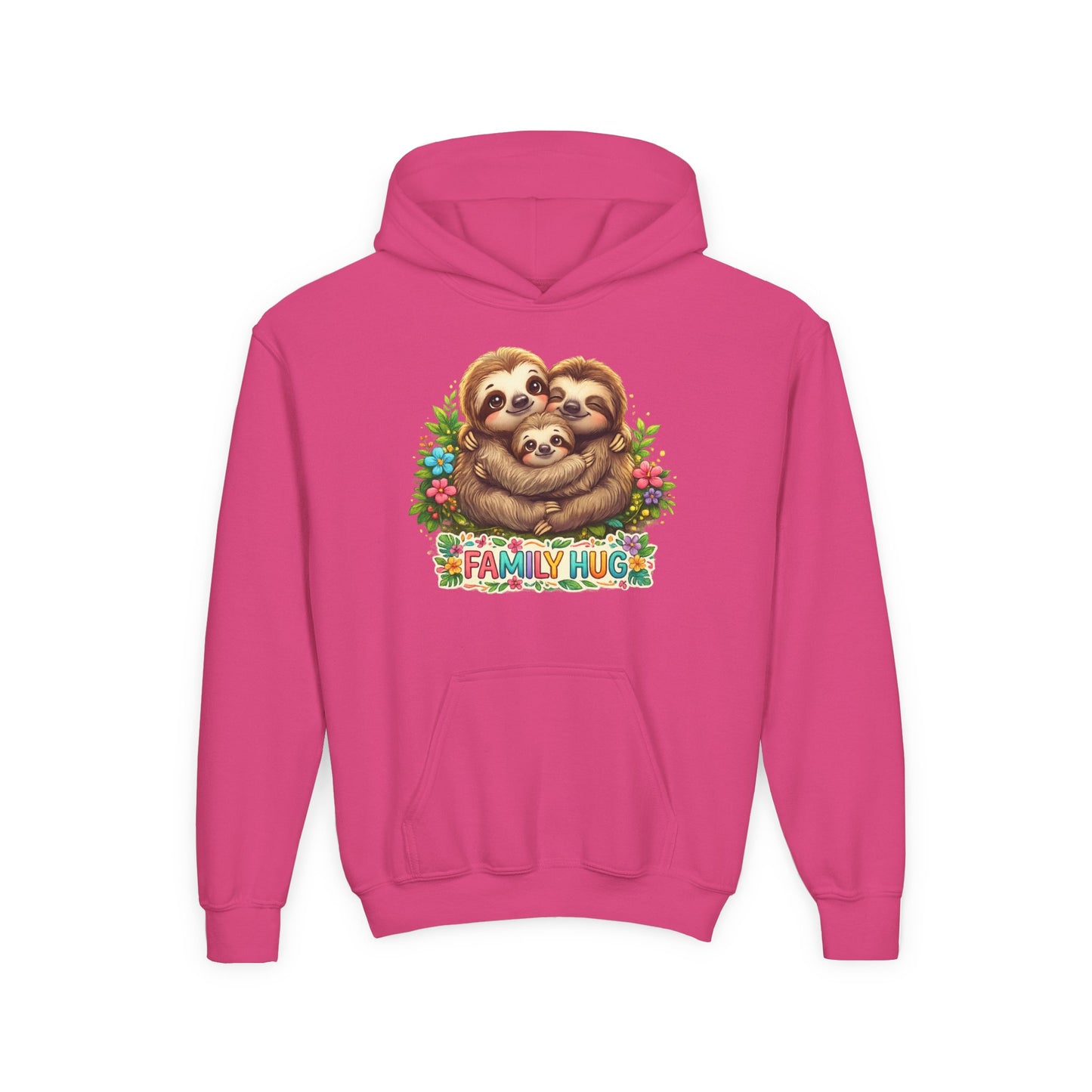 Family Hug Sloth Youth Heavy Blend Hooded Sweatshirt