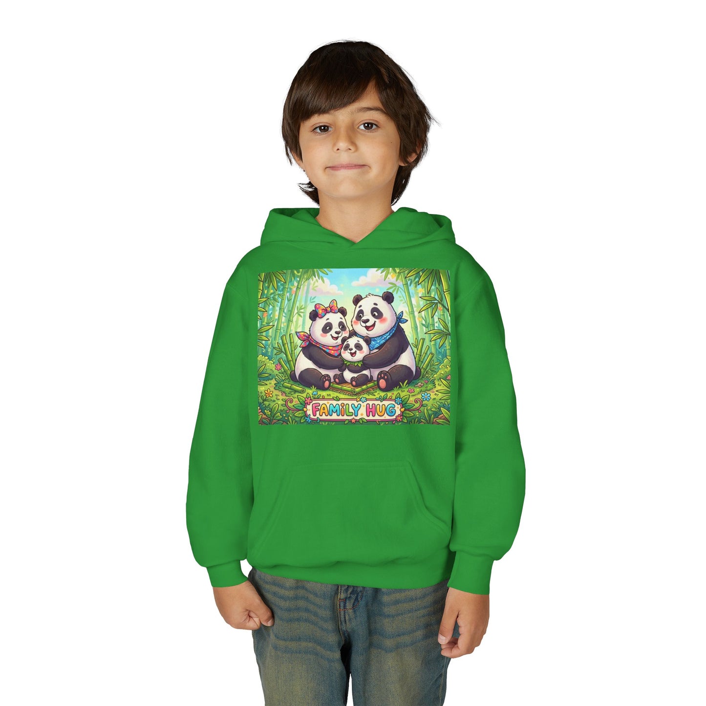 Family Hug Panda Youth Heavy Blend Hooded Sweatshirt