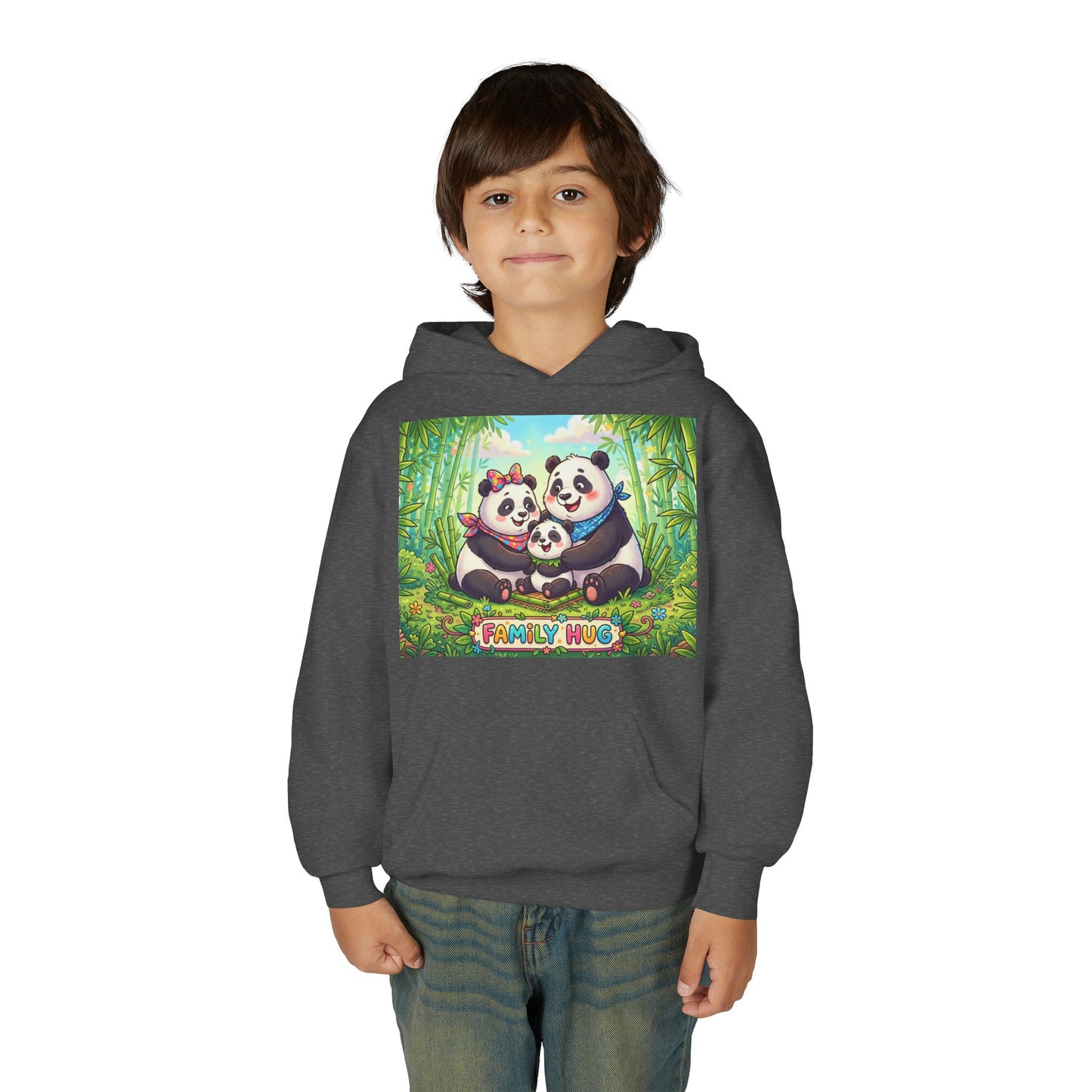 Family Hug Panda Youth Heavy Blend Hooded Sweatshirt