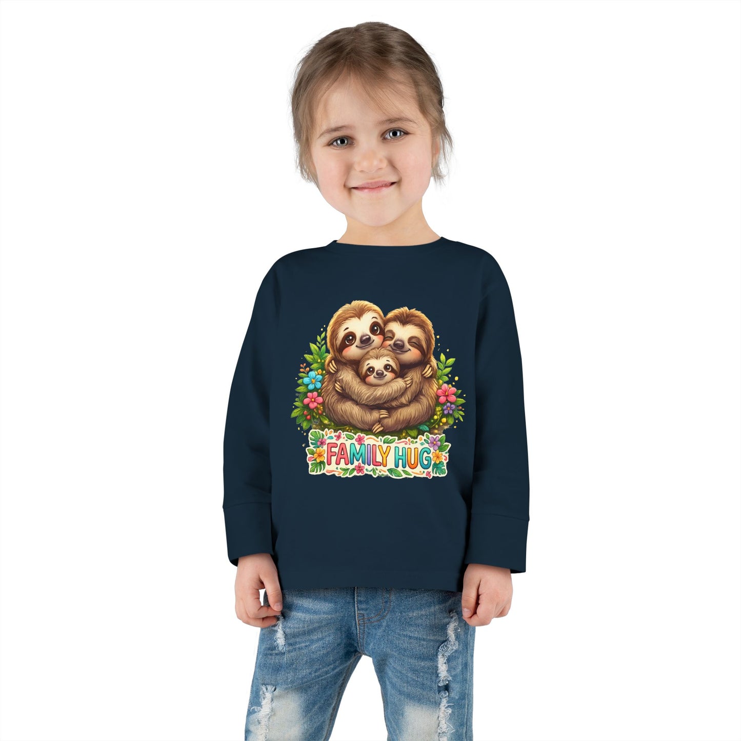 Family Hug Sloth Toddler Long Sleeve Tee