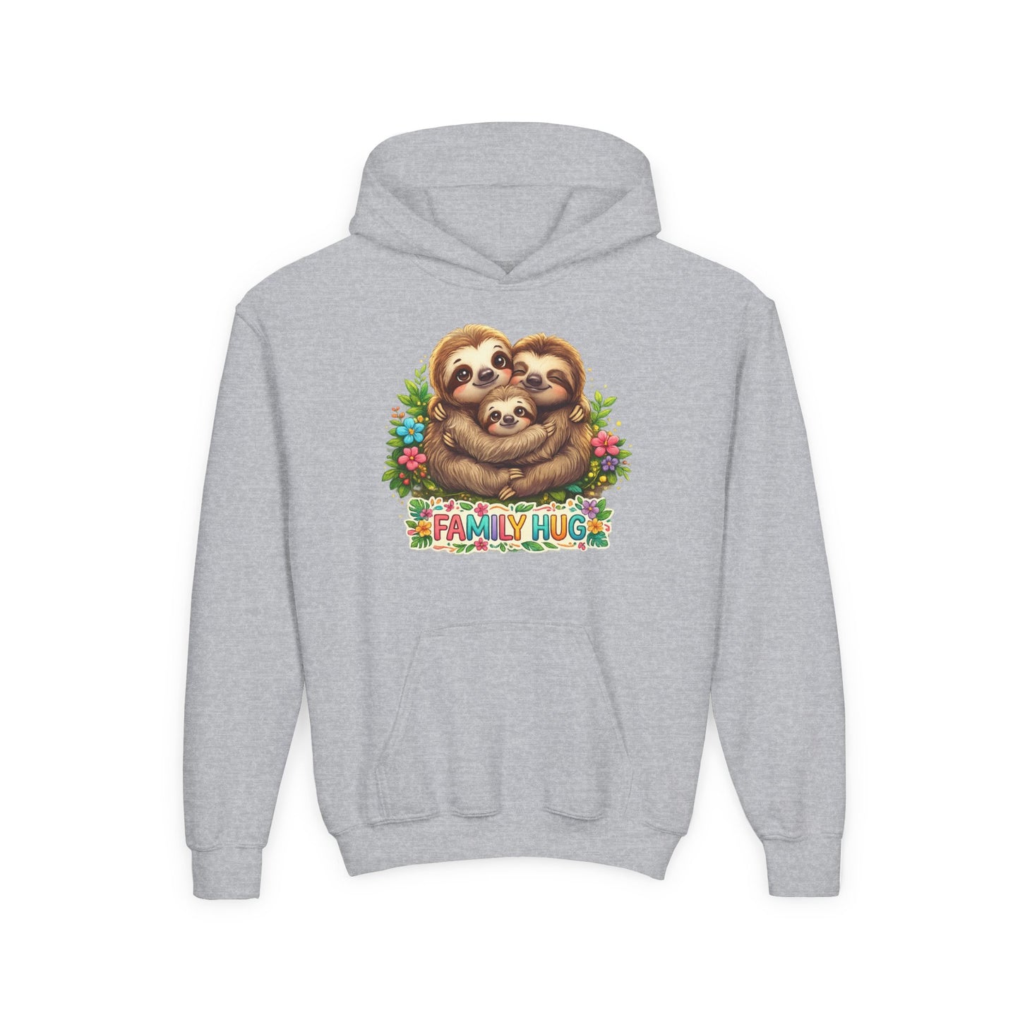 Family Hug Sloth Youth Heavy Blend Hooded Sweatshirt