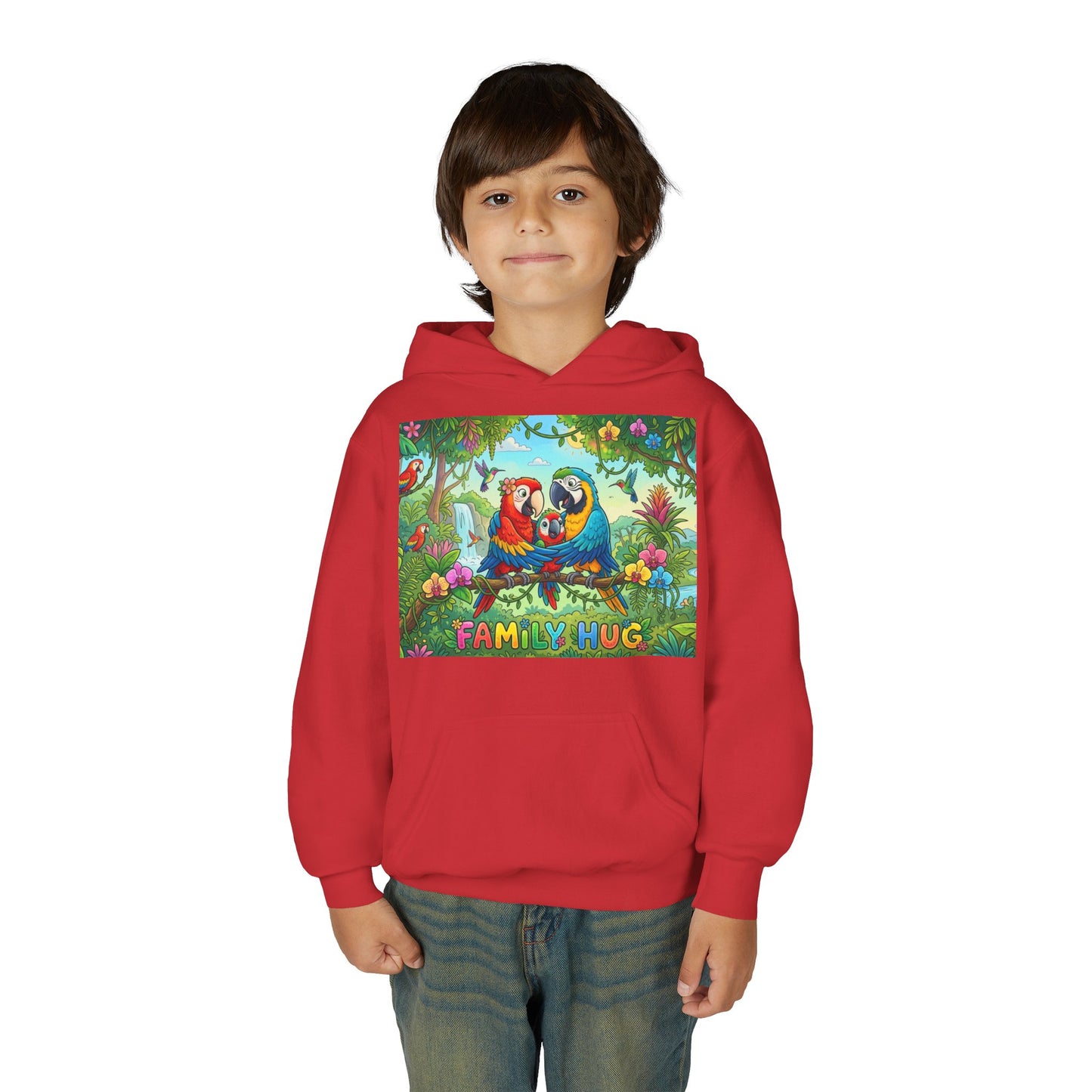 Family Hug Macaw Youth Heavy Blend Hooded Sweatshirt
