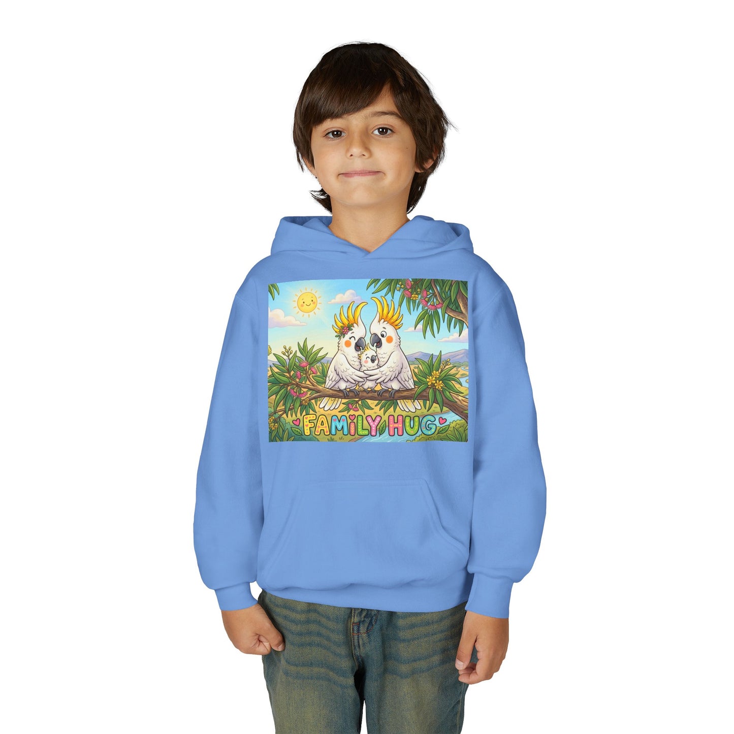 Family Hug Cockatoo Youth Heavy Blend Hooded Sweatshirt