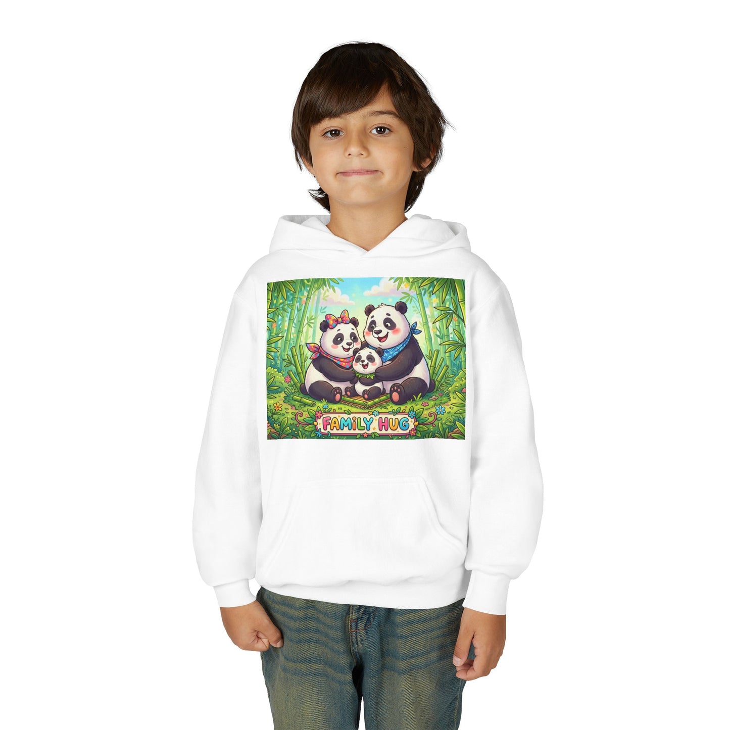 Family Hug Panda Youth Heavy Blend Hooded Sweatshirt