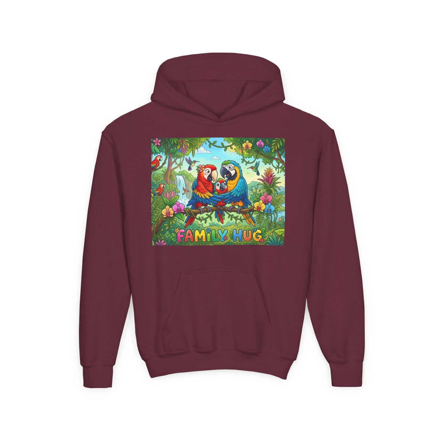 Family Hug Macaw Youth Heavy Blend Hooded Sweatshirt