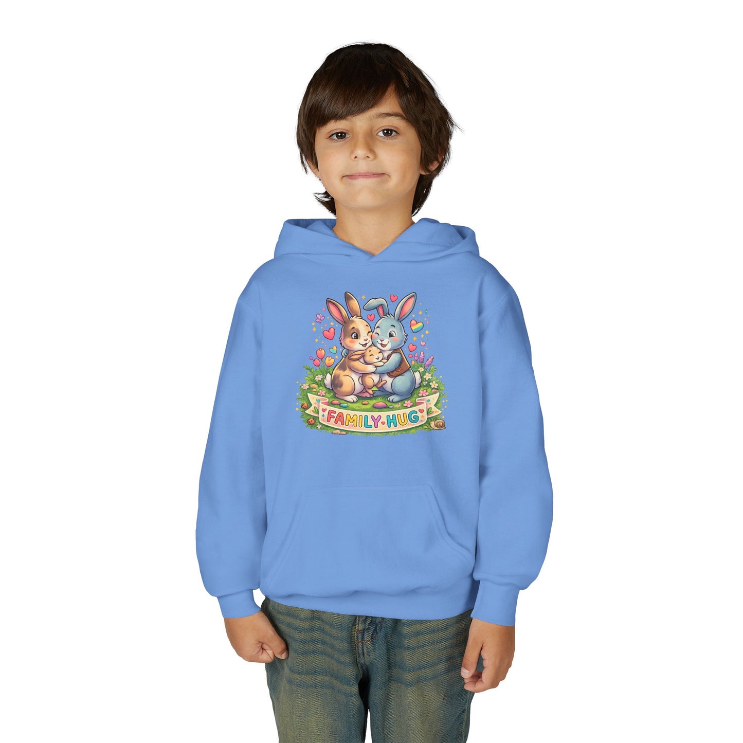 Family Hug Bunny Youth Heavy Blend Hooded Sweatshirt