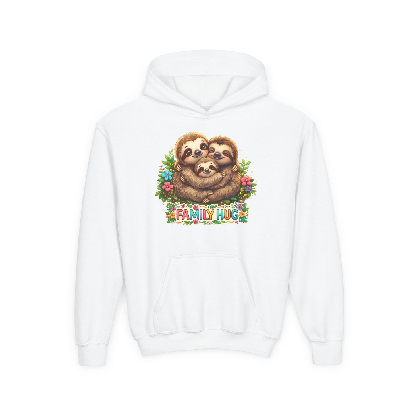 Family Hug Sloth Youth Heavy Blend Hooded Sweatshirt