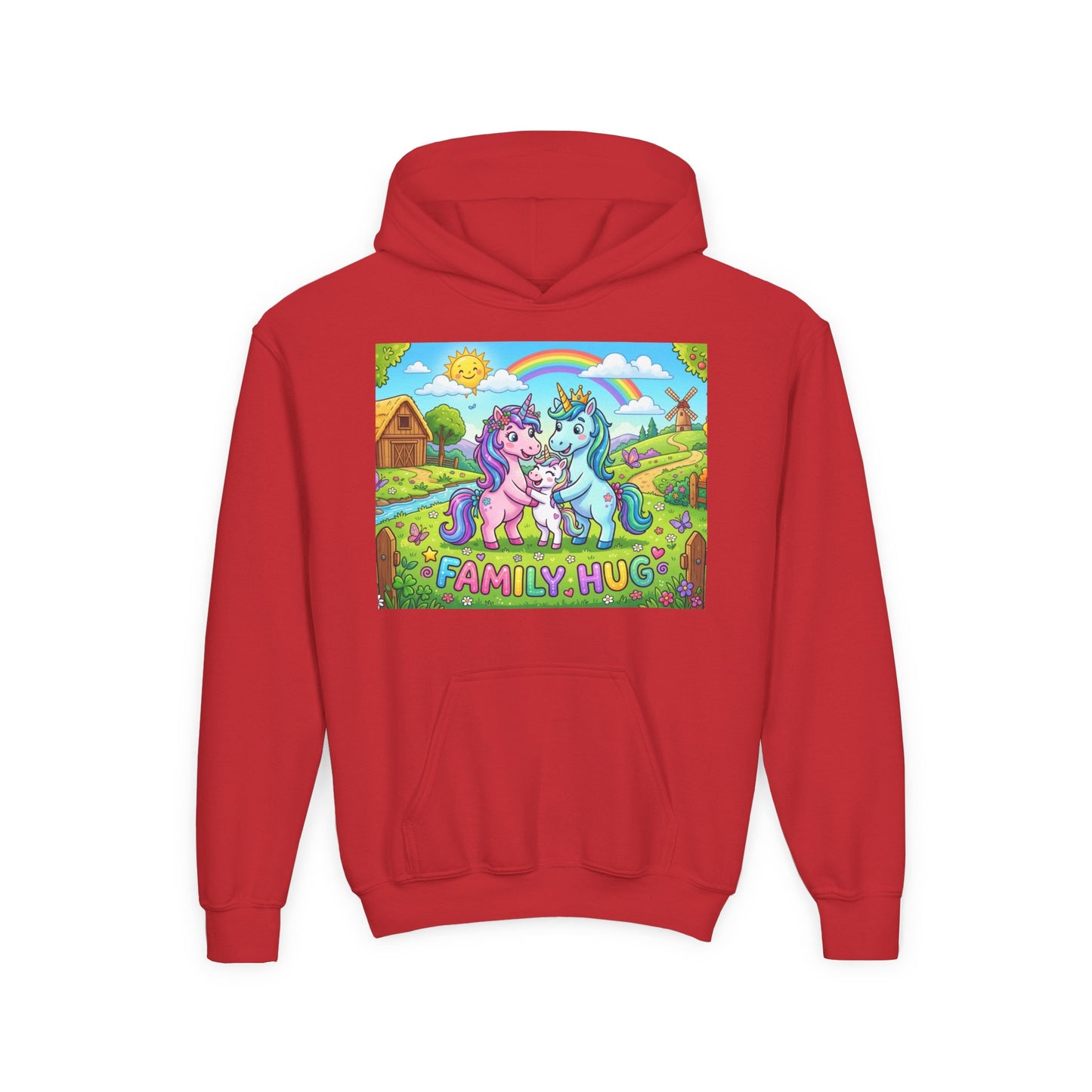 Family Hug Unicorn Youth Heavy Blend Hooded Sweatshirt