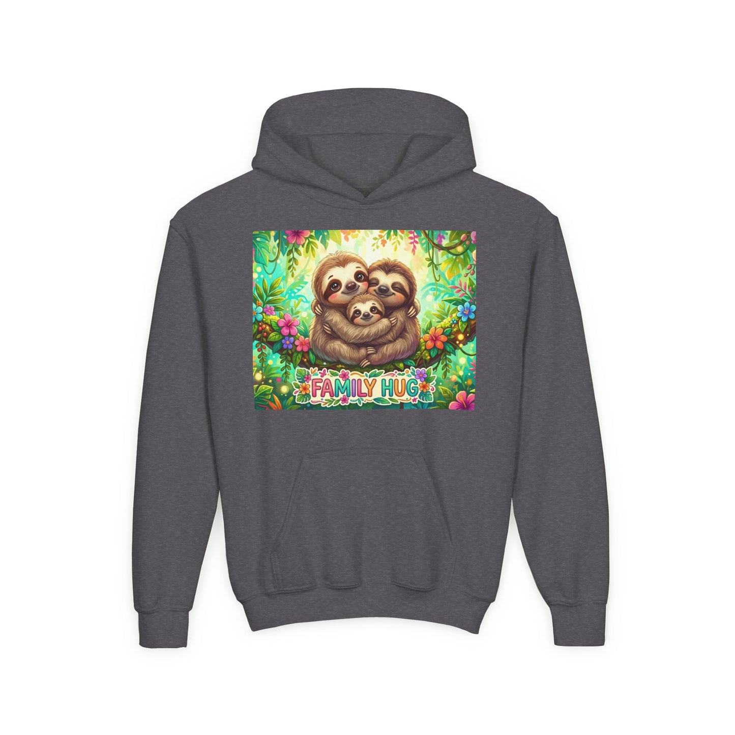 Family Hug Sloth Youth Heavy Blend Hooded Sweatshirt