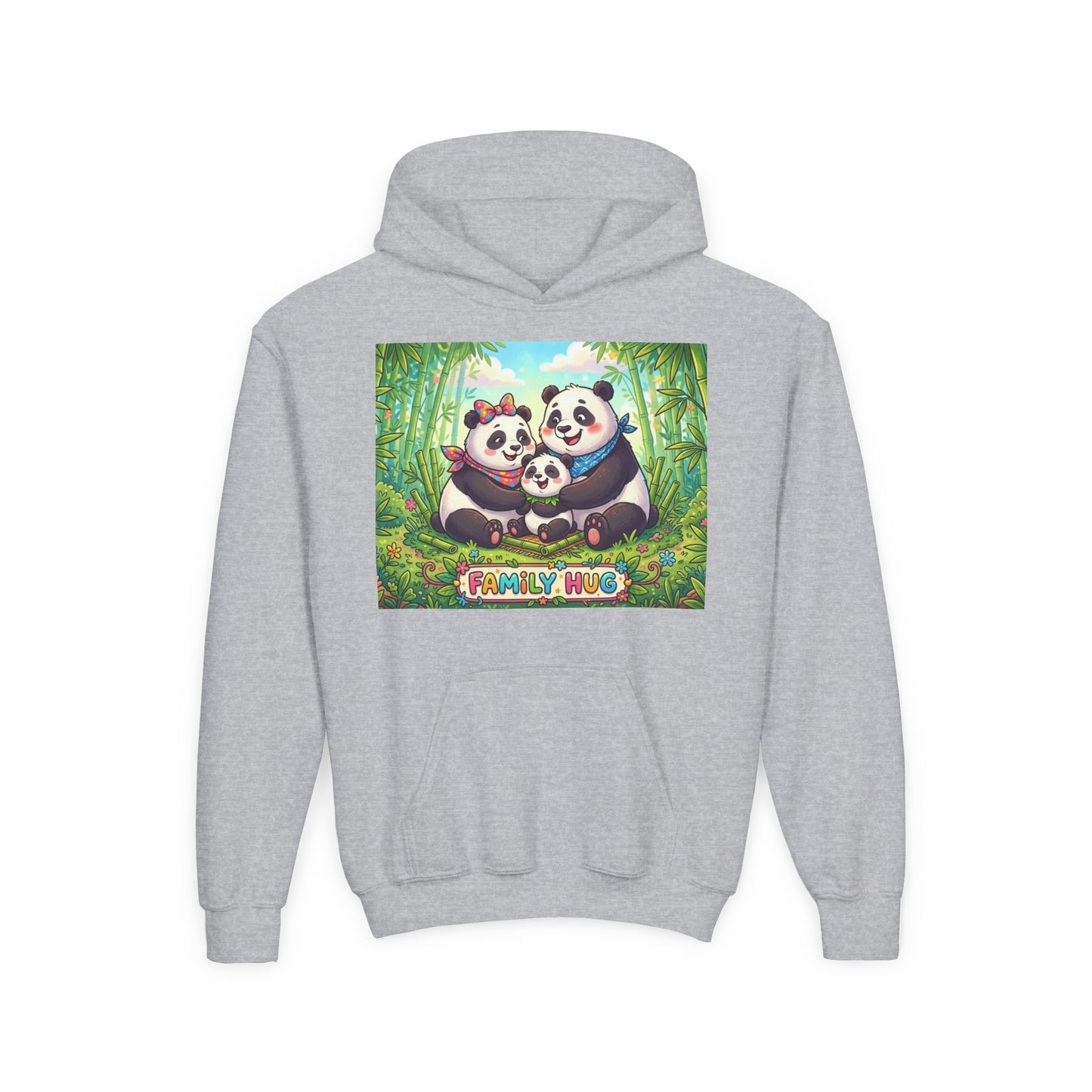 Family Hug Panda Youth Heavy Blend Hooded Sweatshirt
