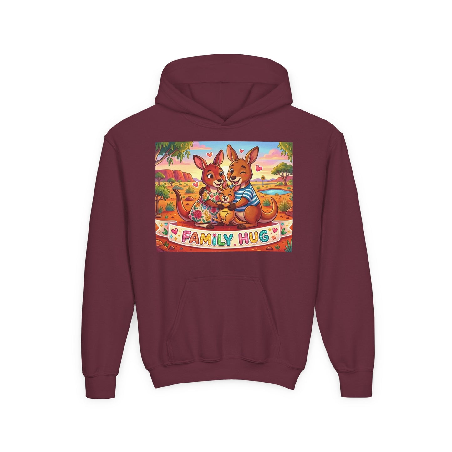 Family Hug Kangaroo Youth Heavy Blend Hooded Sweatshirt