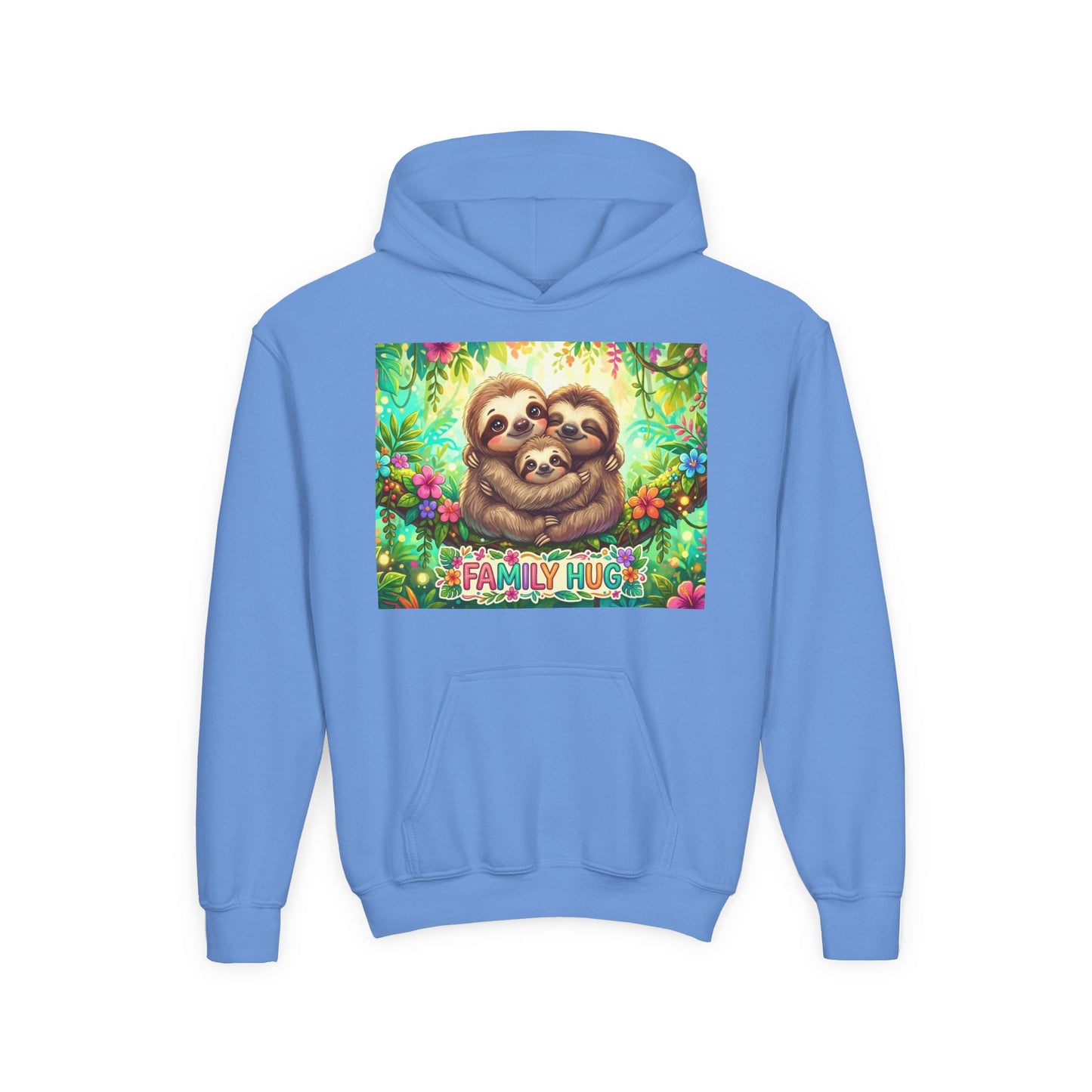 Family Hug Sloth Youth Heavy Blend Hooded Sweatshirt
