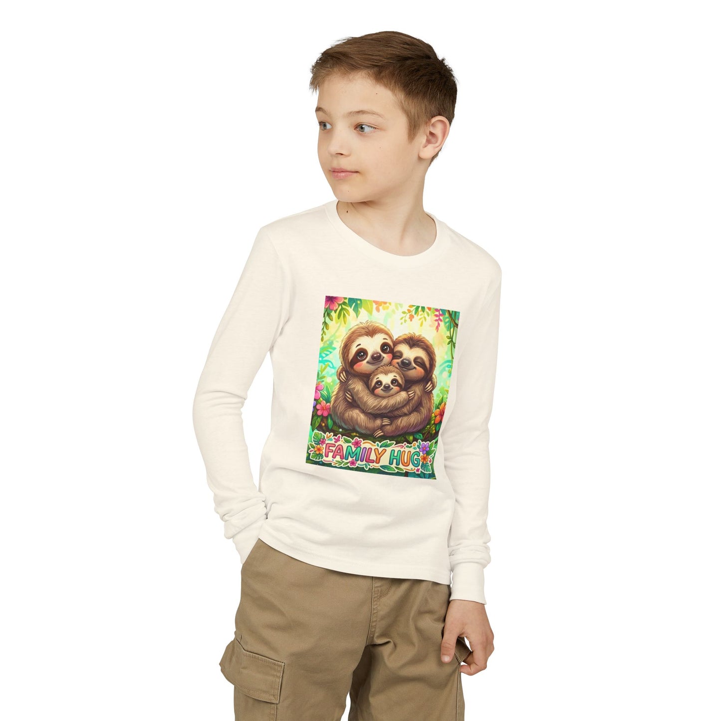 Family Hug Sloth Youth Jersey Long Sleeve Tee