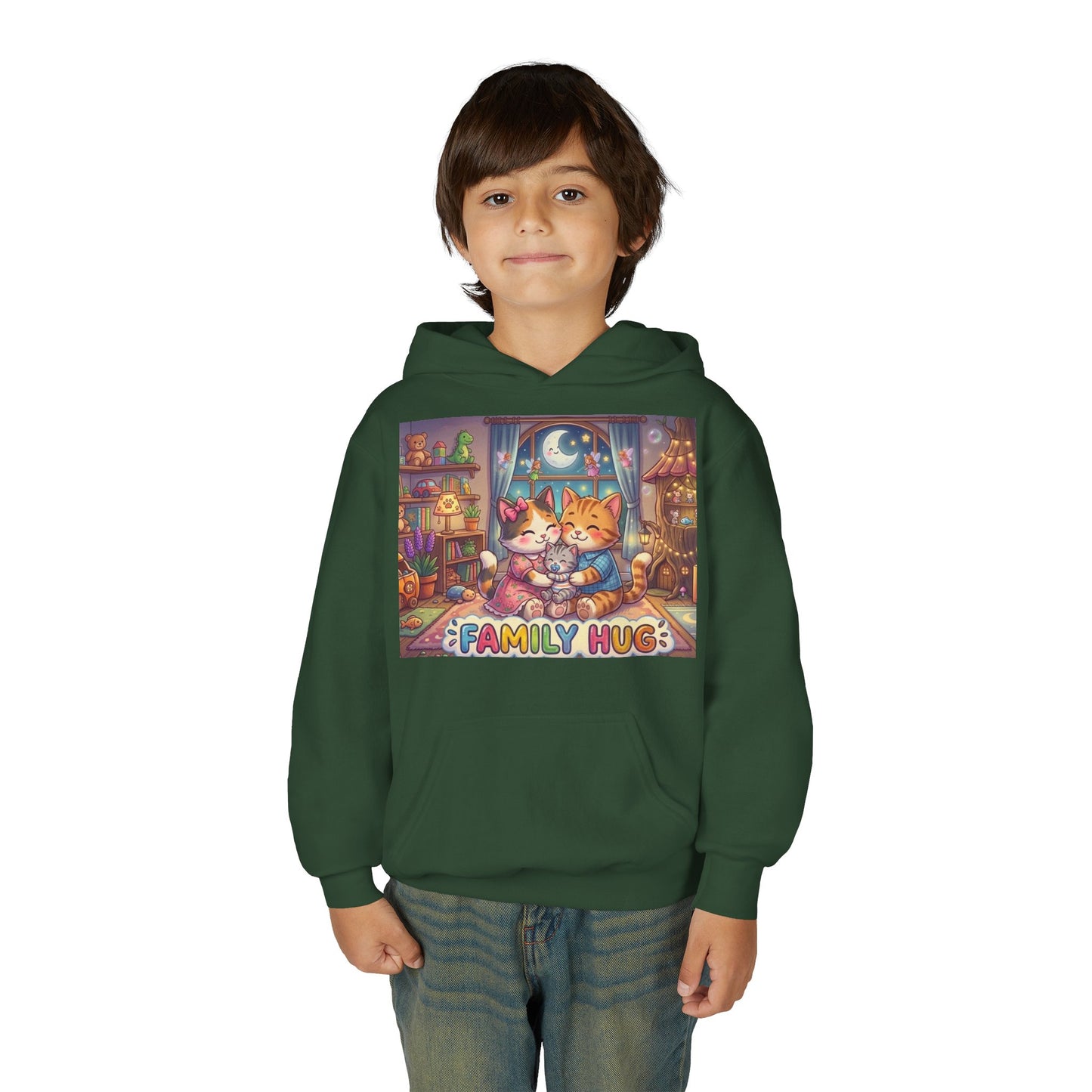 Family Hug Kitten Youth Heavy Blend Hooded Sweatshirt
