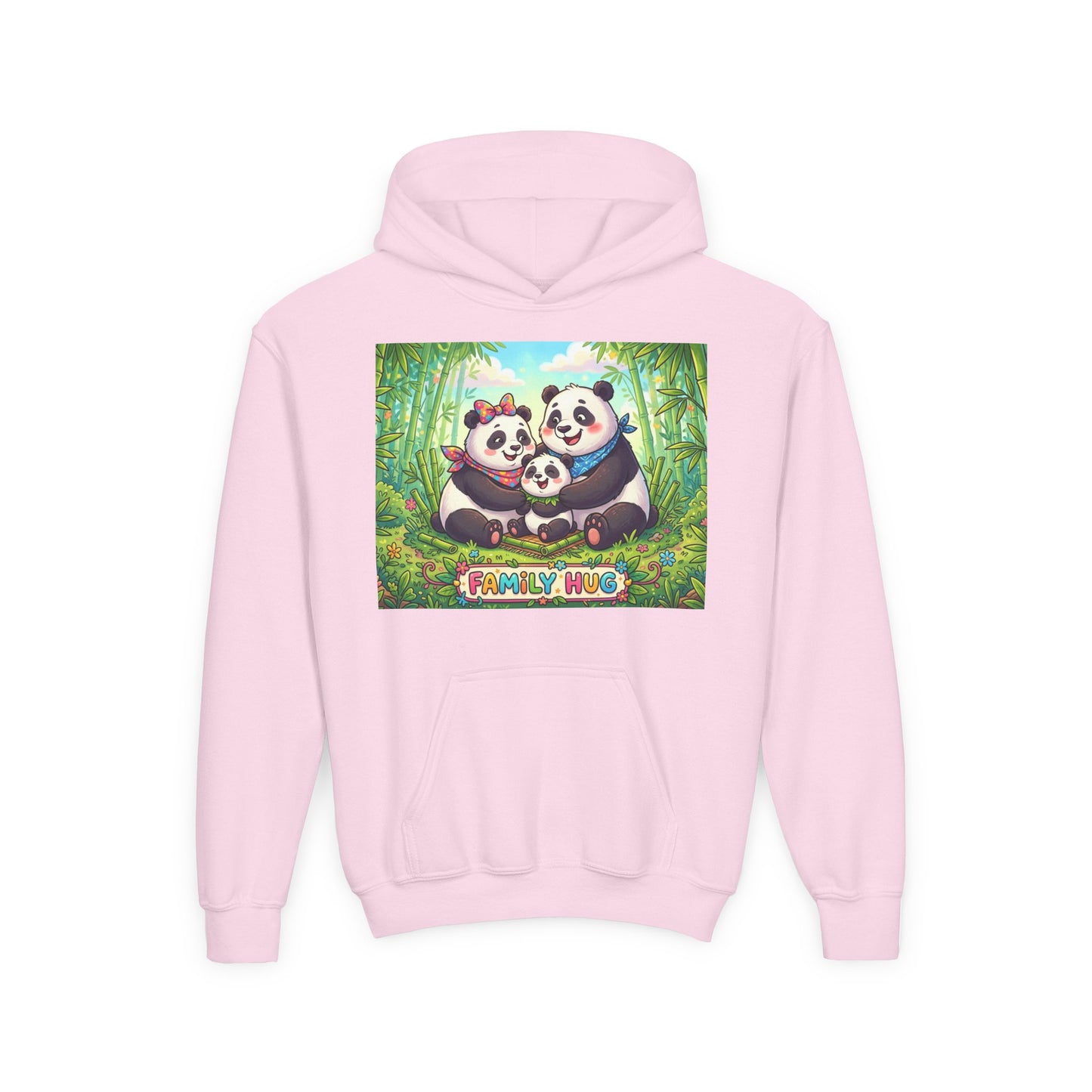 Family Hug Panda Youth Heavy Blend Hooded Sweatshirt