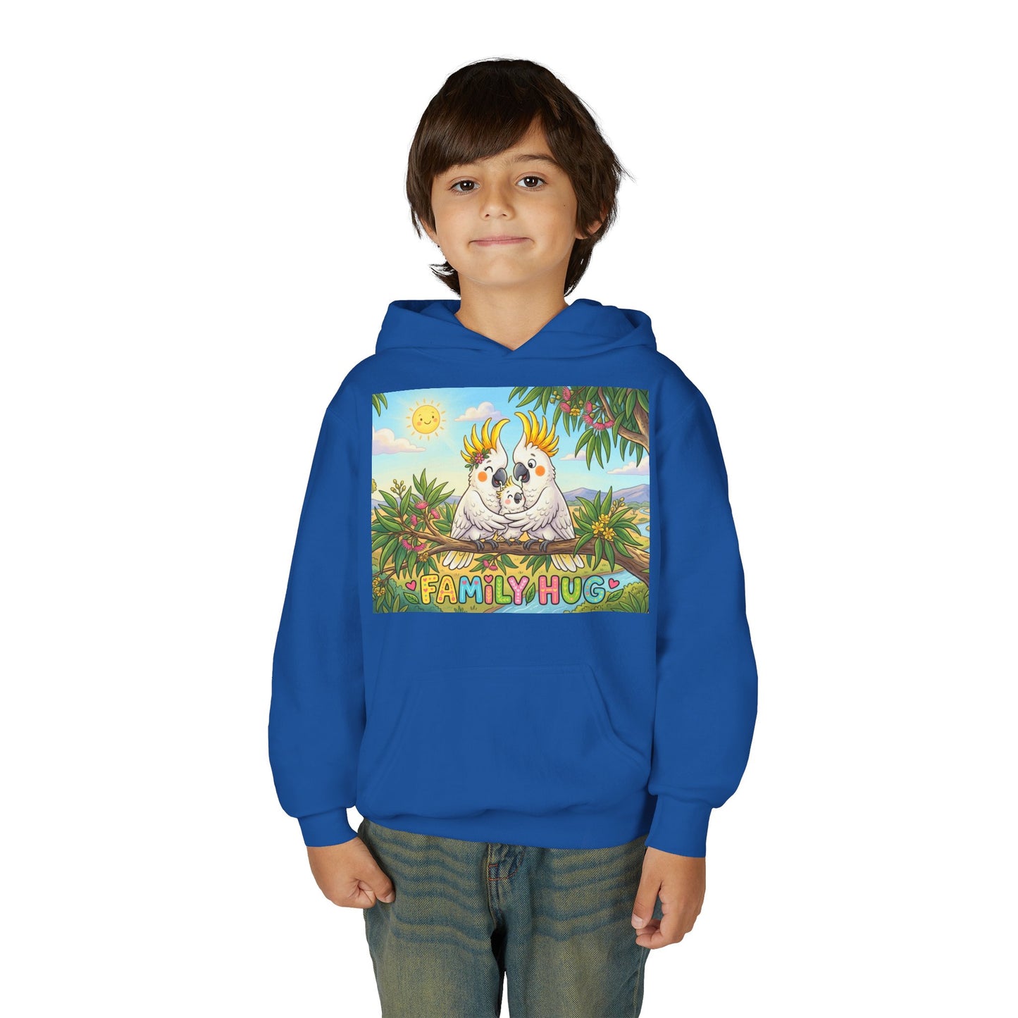 Family Hug Cockatoo Youth Heavy Blend Hooded Sweatshirt