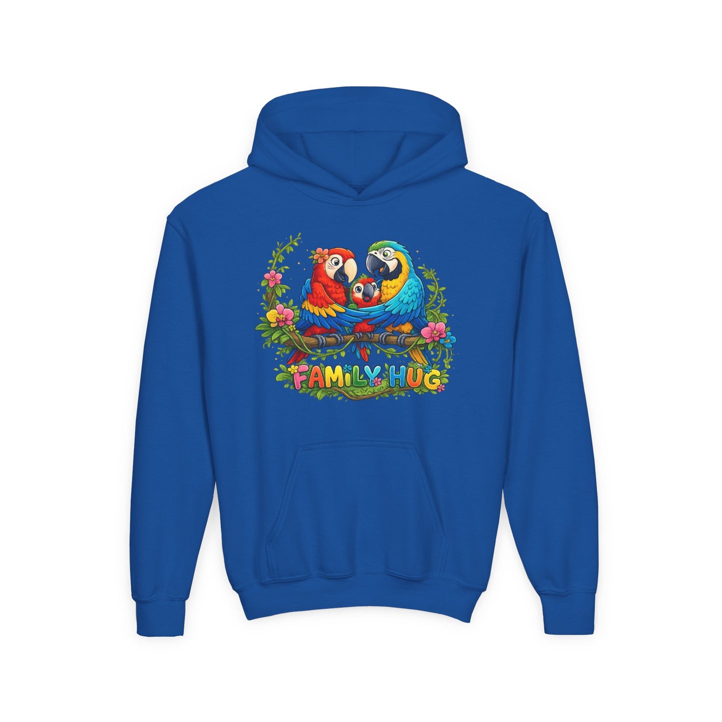 Family Hug Macaw Youth Heavy Blend Hooded Sweatshirt