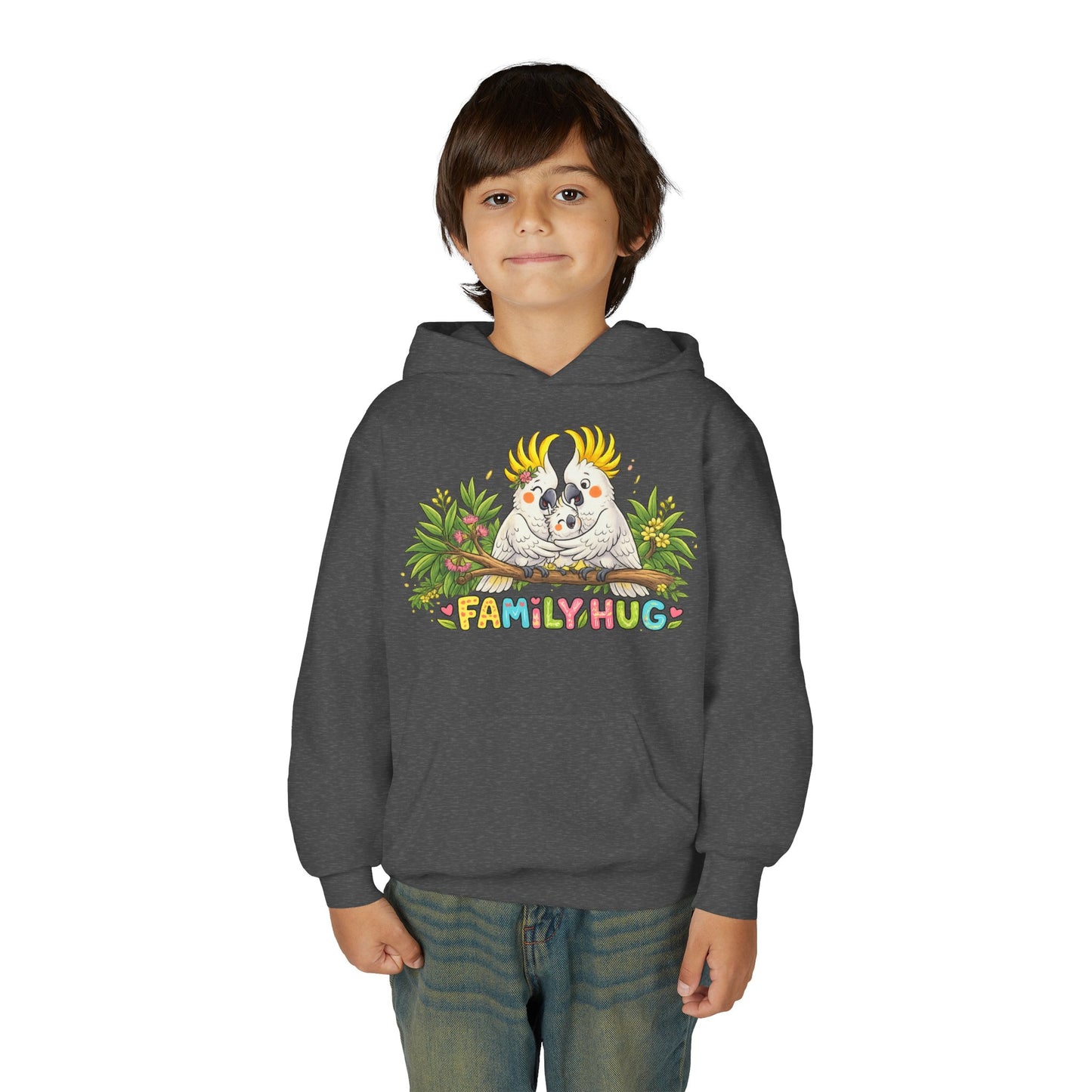 Family Hug Cockatoo Youth Heavy Blend Hooded Sweatshirt