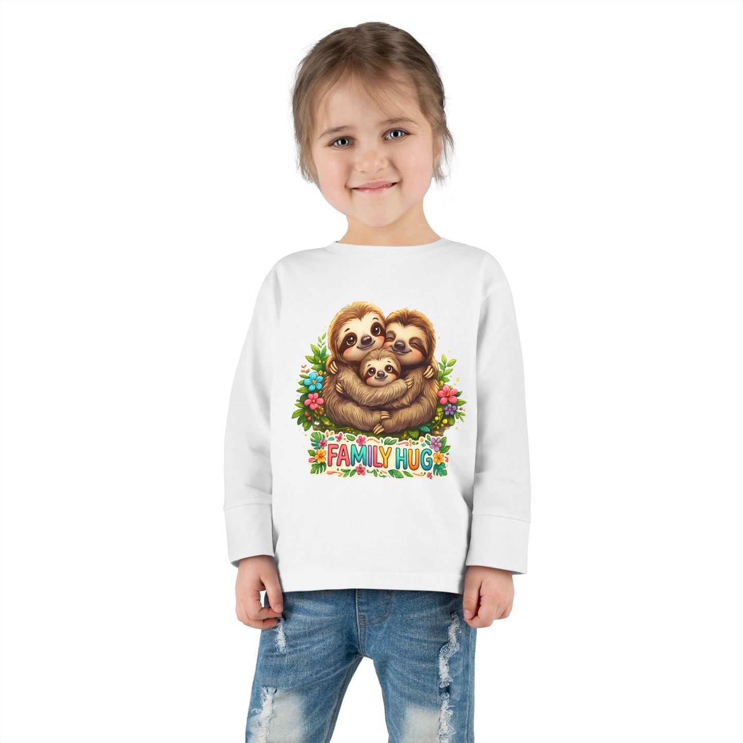 Family Hug Sloth Toddler Long Sleeve Tee