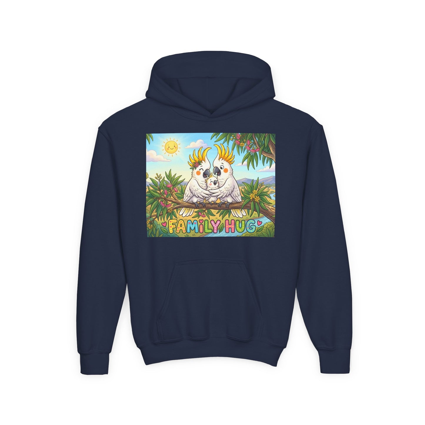 Family Hug Cockatoo Youth Heavy Blend Hooded Sweatshirt