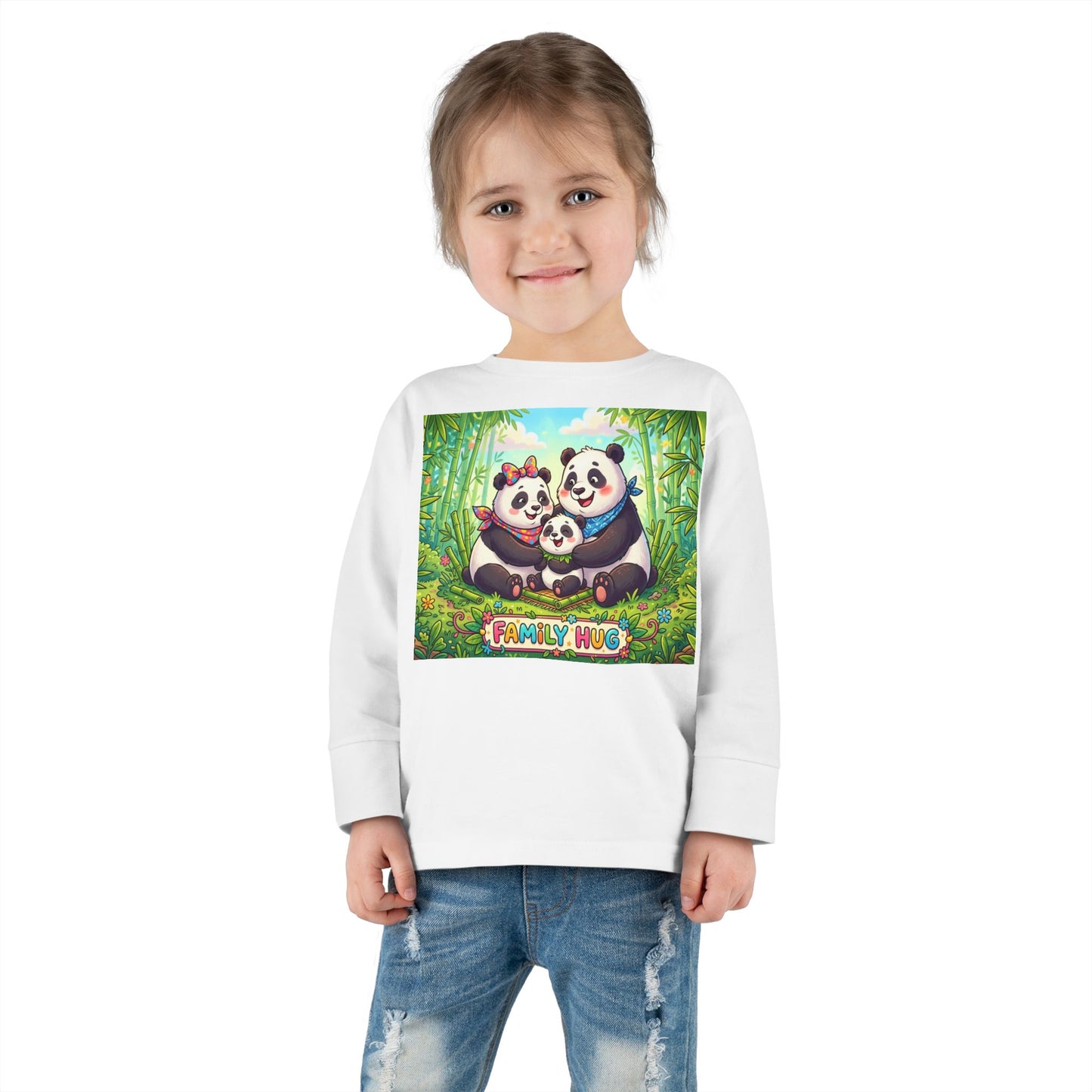 Family Hug Panda Toddler Long Sleeve Tee