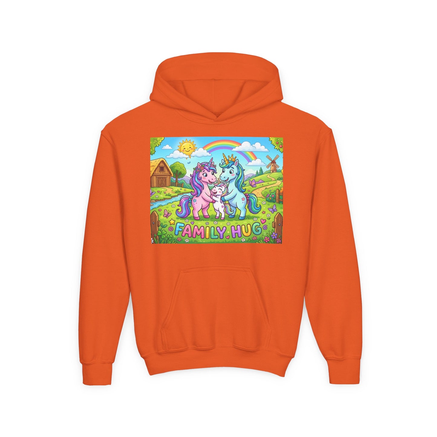 Family Hug Unicorn Youth Heavy Blend Hooded Sweatshirt