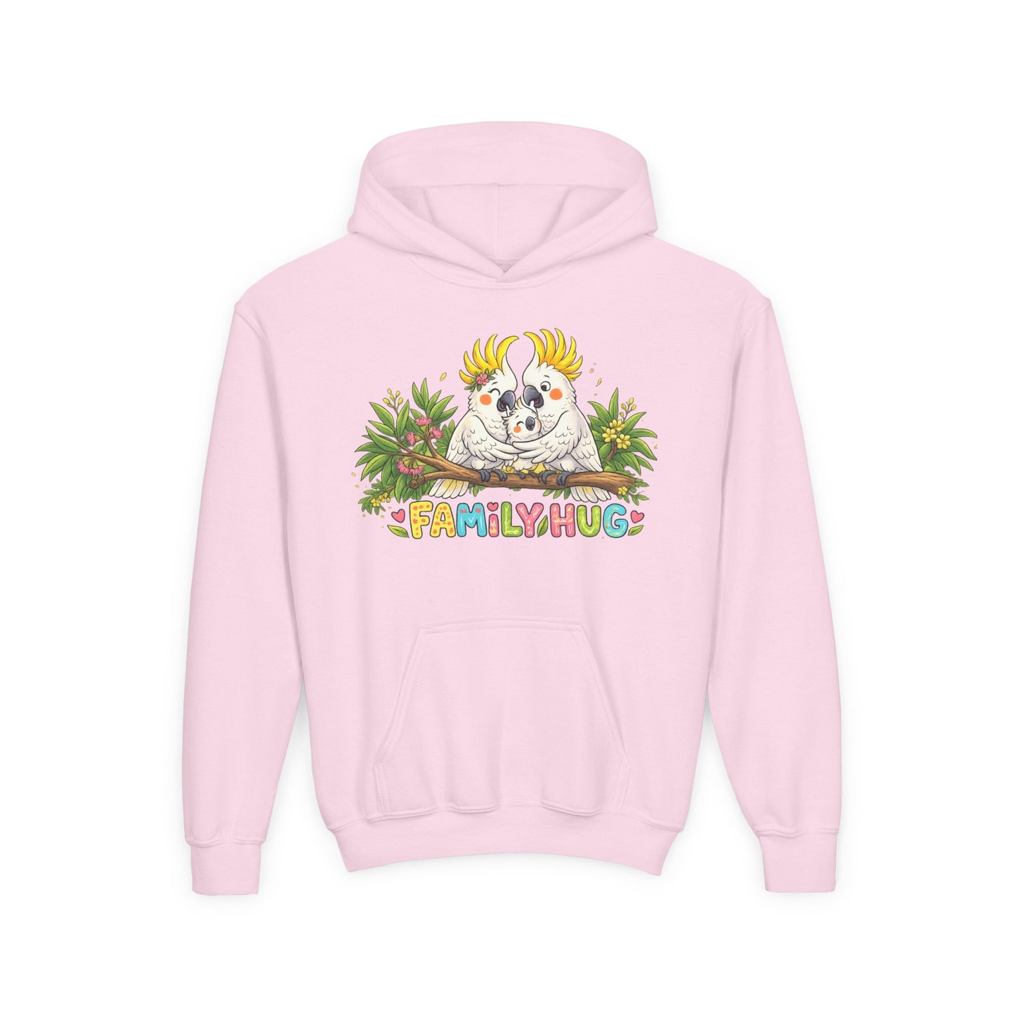 Family Hug Cockatoo Youth Heavy Blend Hooded Sweatshirt
