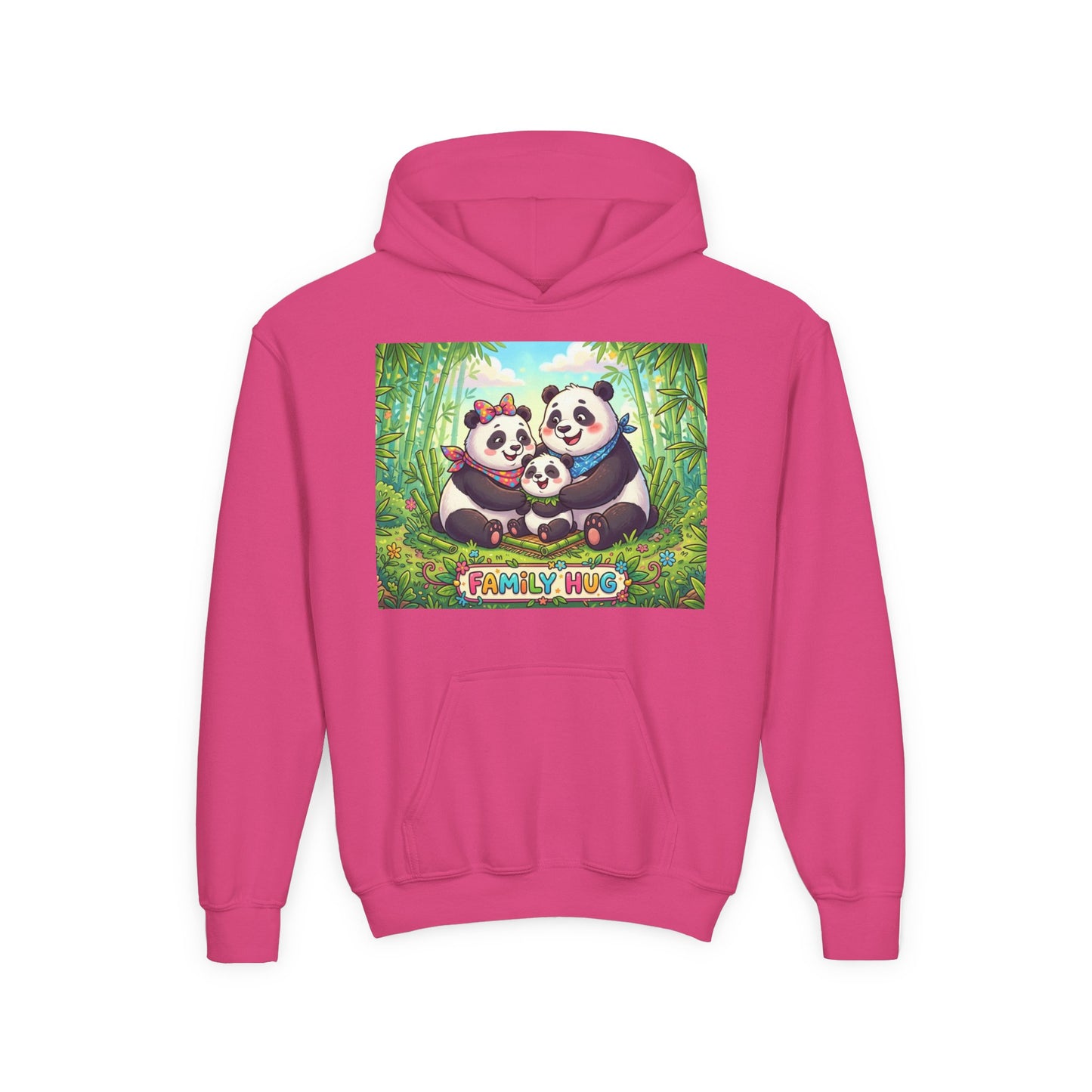 Family Hug Panda Youth Heavy Blend Hooded Sweatshirt