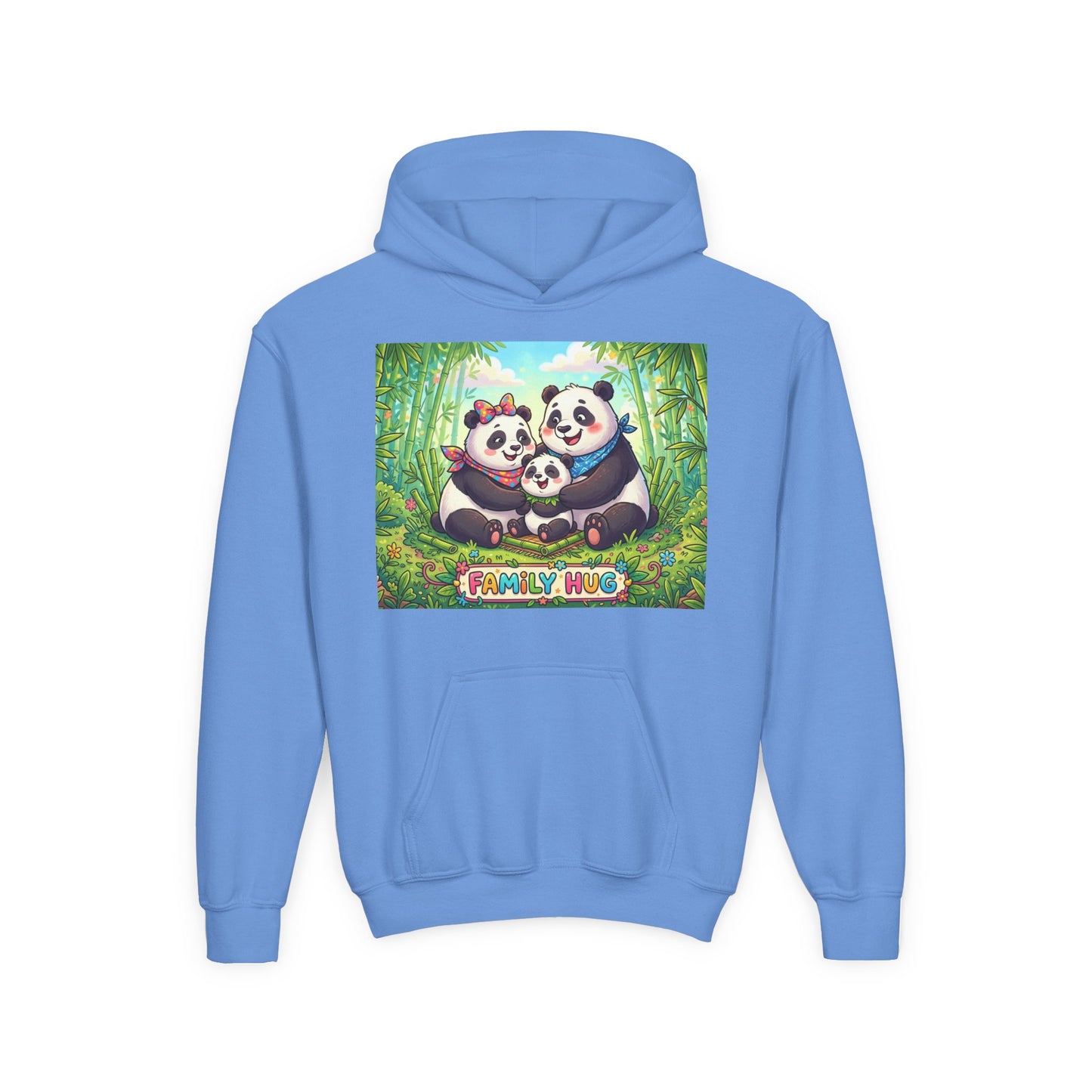 Family Hug Panda Youth Heavy Blend Hooded Sweatshirt