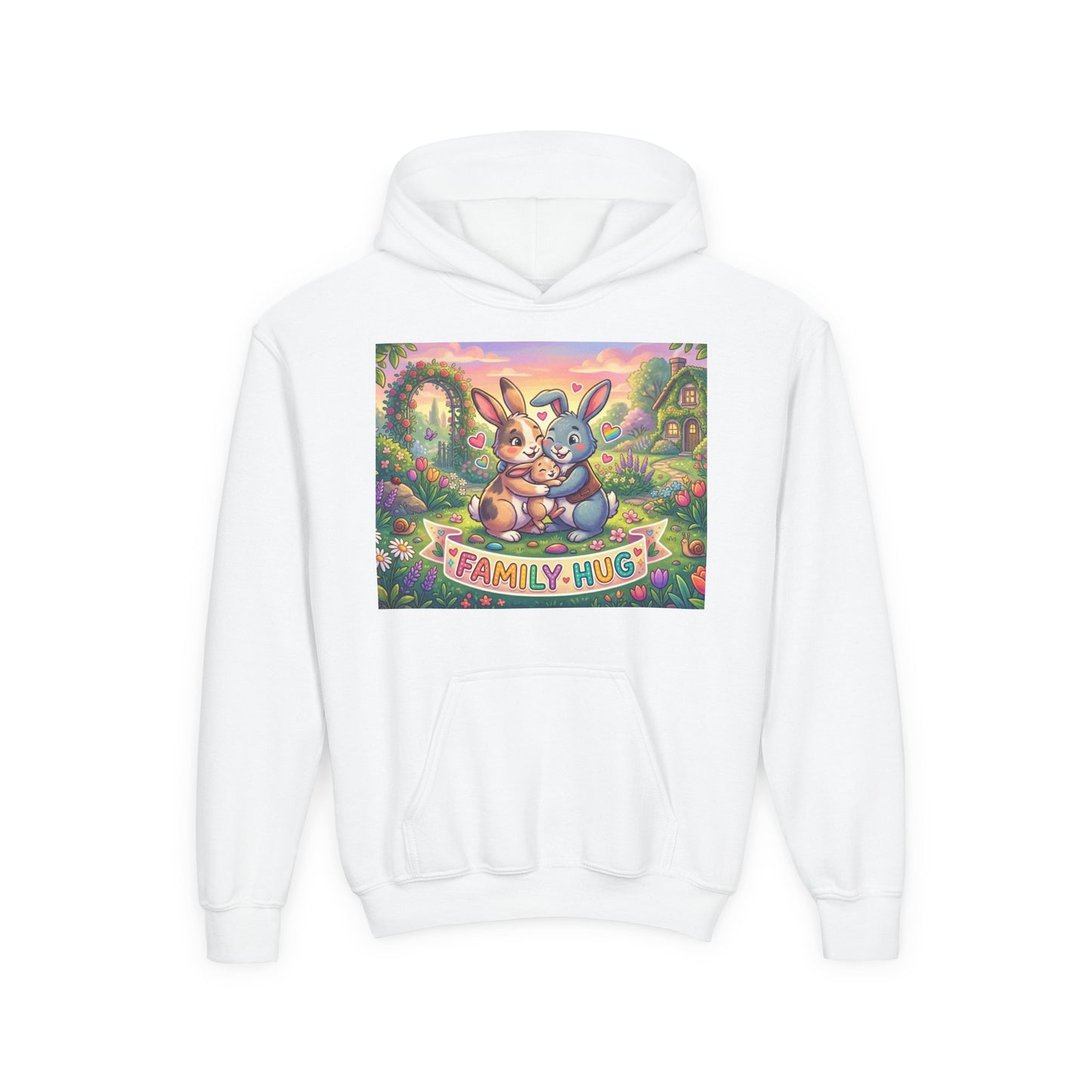 Family Hug Bunny Youth Heavy Blend Hooded Sweatshirt