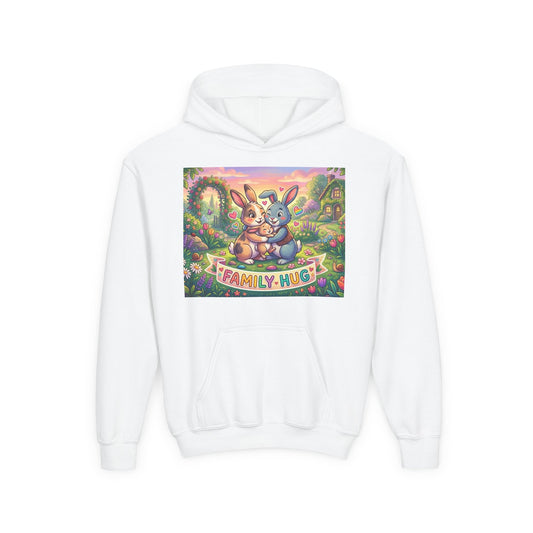 Family Hug Bunny Youth Heavy Blend Hooded Sweatshirt