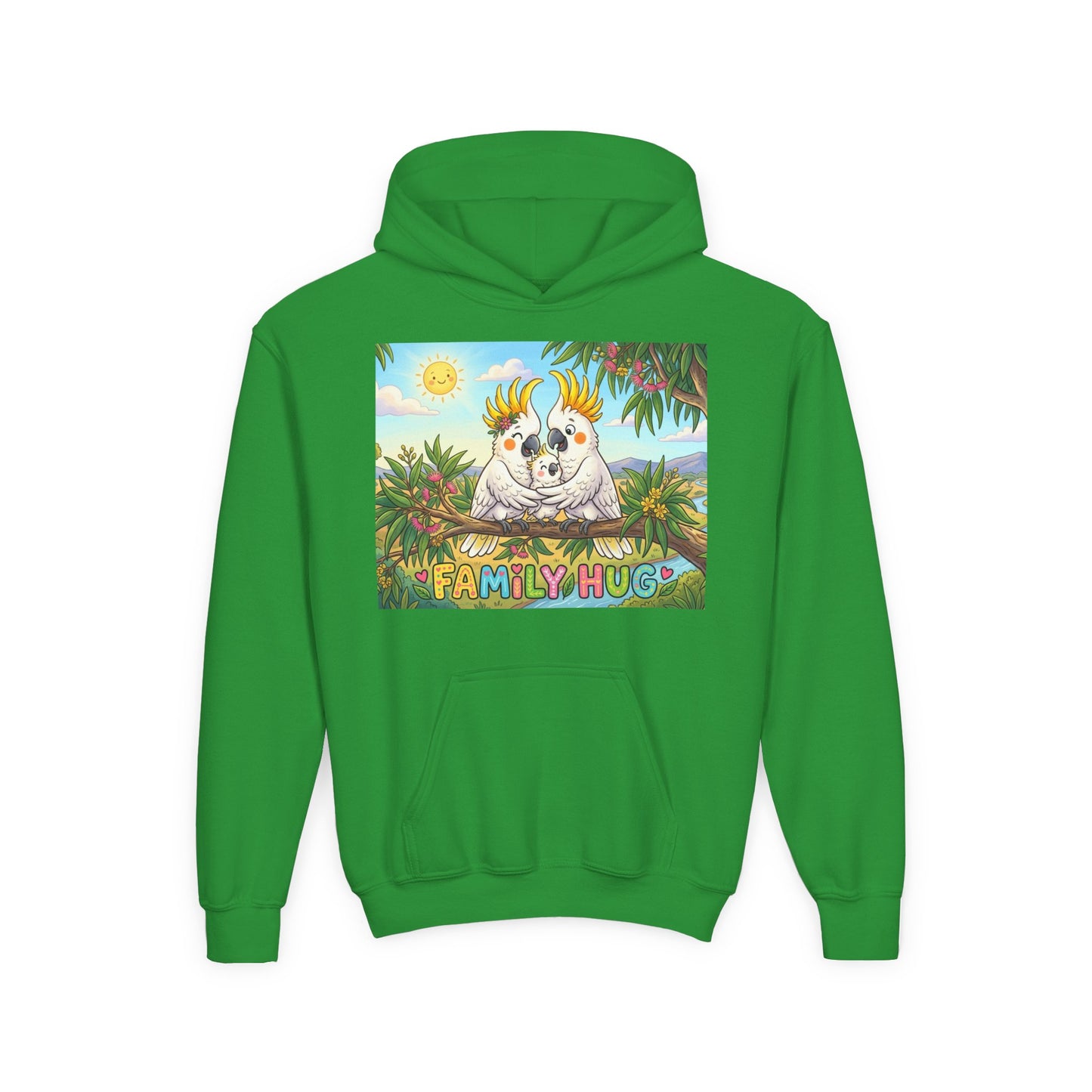 Family Hug Cockatoo Youth Heavy Blend Hooded Sweatshirt