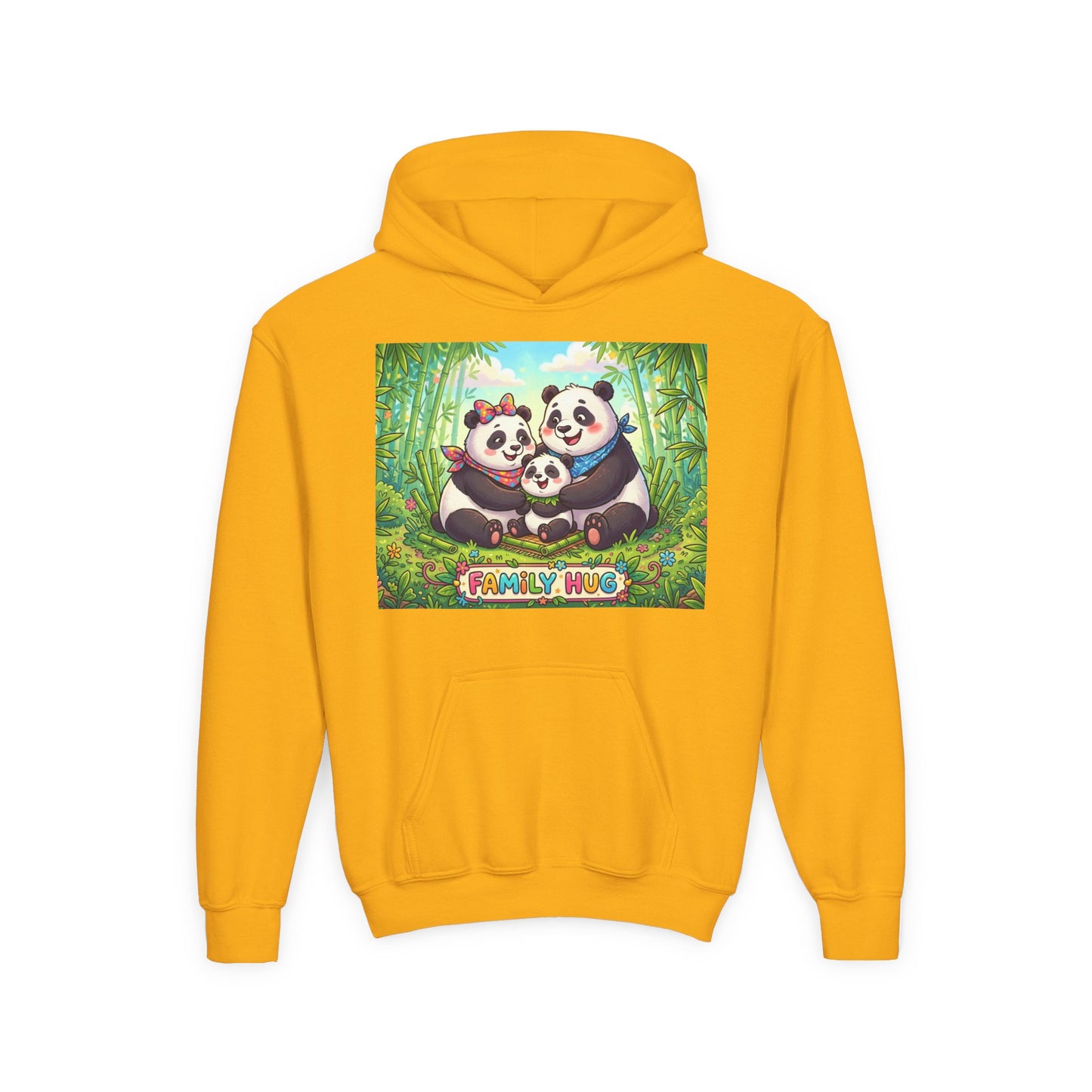 Family Hug Panda Youth Heavy Blend Hooded Sweatshirt
