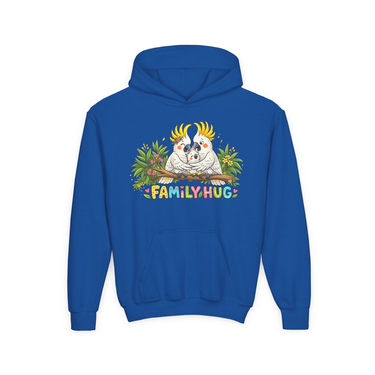 Family Hug Cockatoo Youth Heavy Blend Hooded Sweatshirt