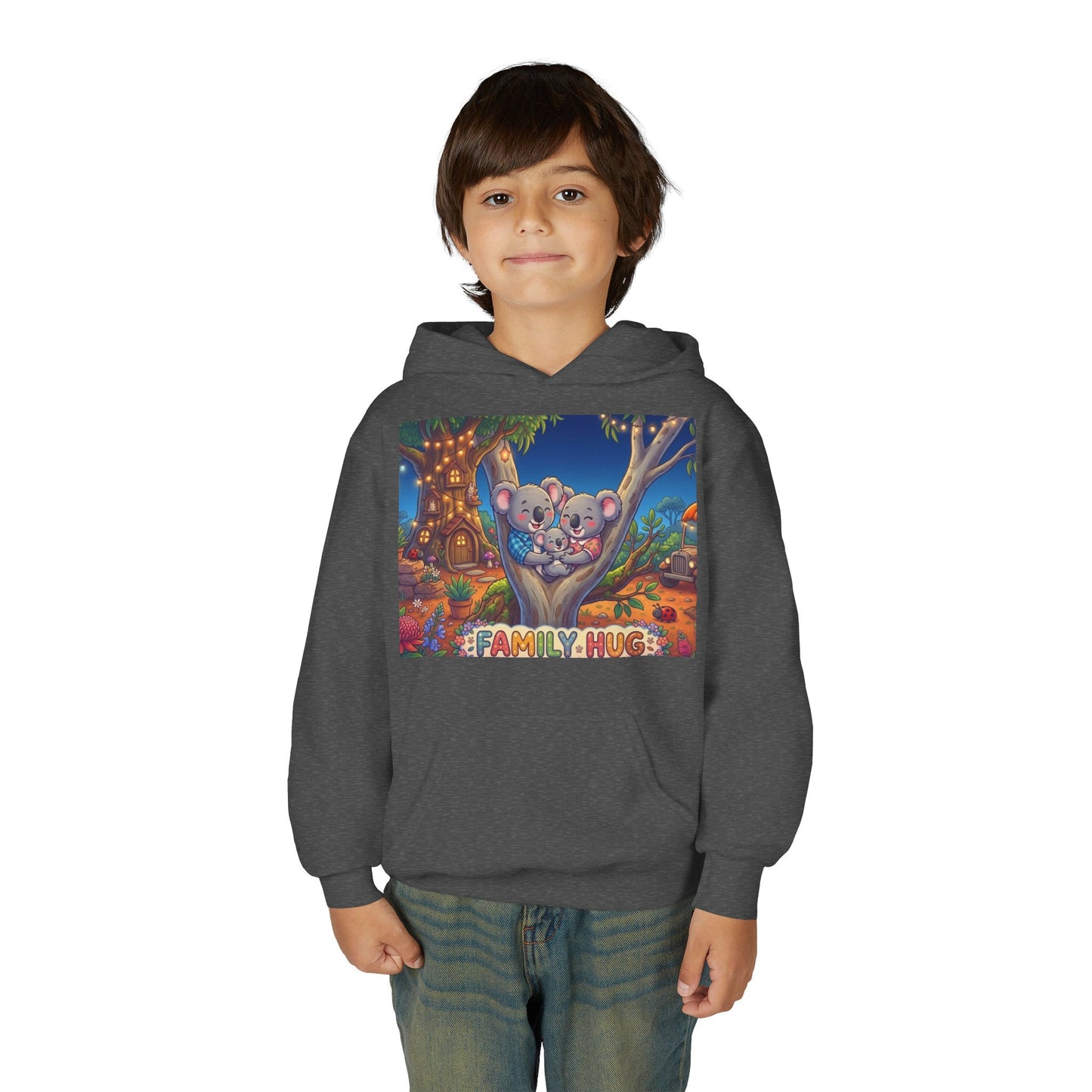 Family Hug Koala Youth Heavy Blend Hooded Sweatshirt