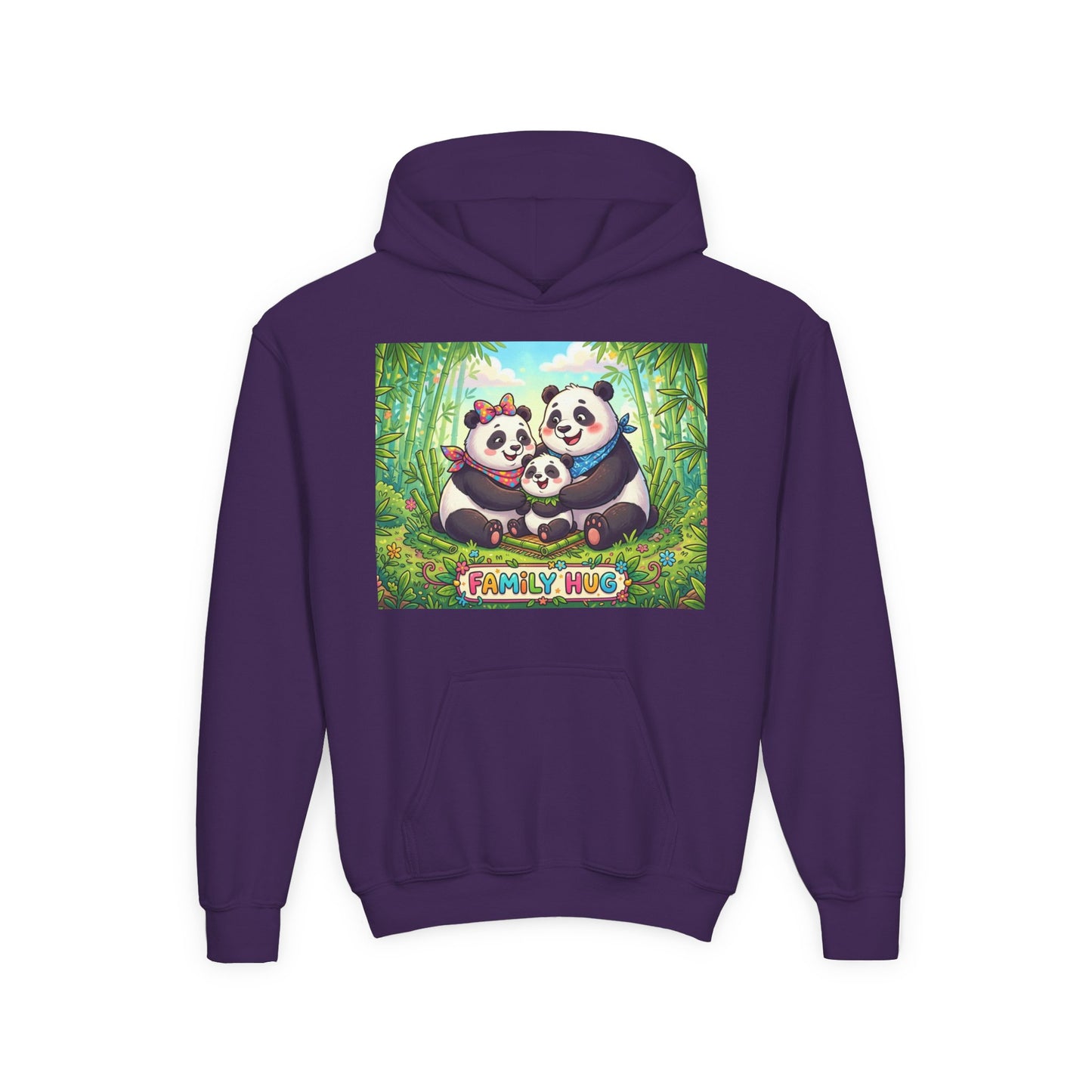 Family Hug Panda Youth Heavy Blend Hooded Sweatshirt