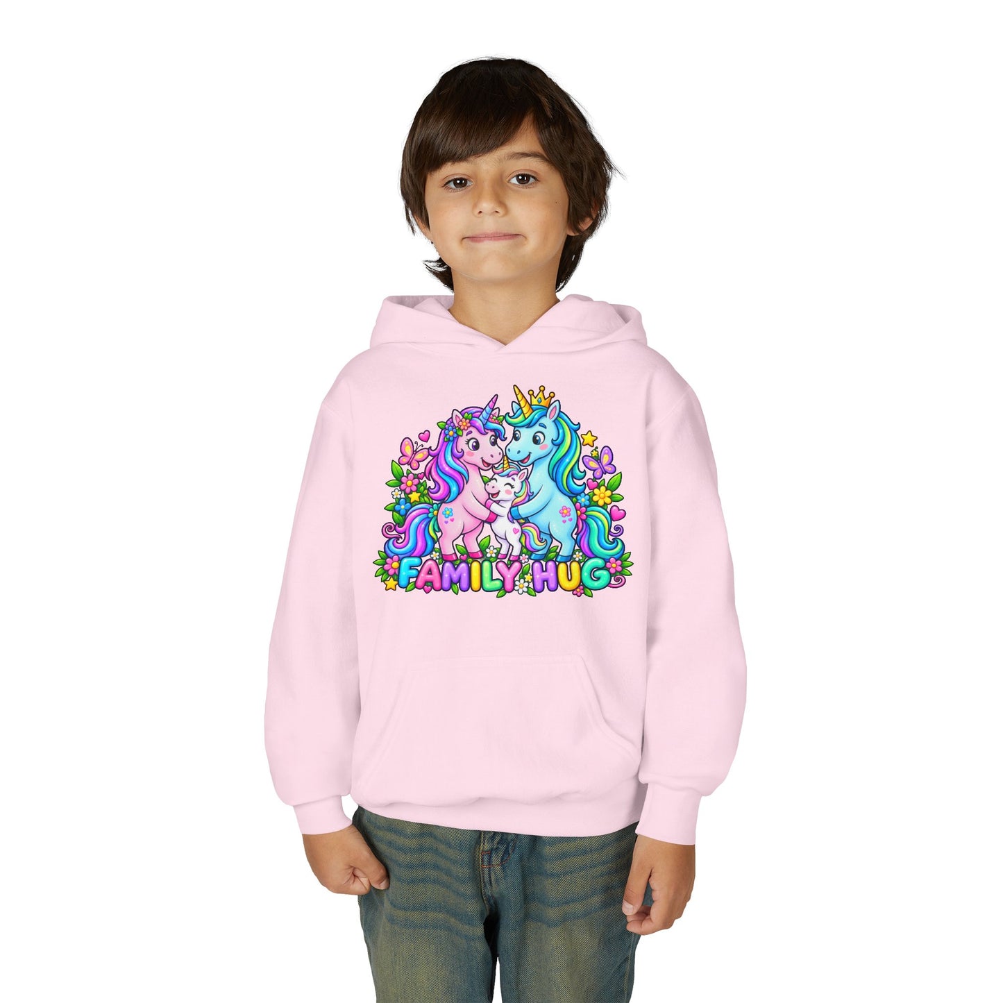 Family Hug Unicorn Youth Heavy Blend Hooded Sweatshirt