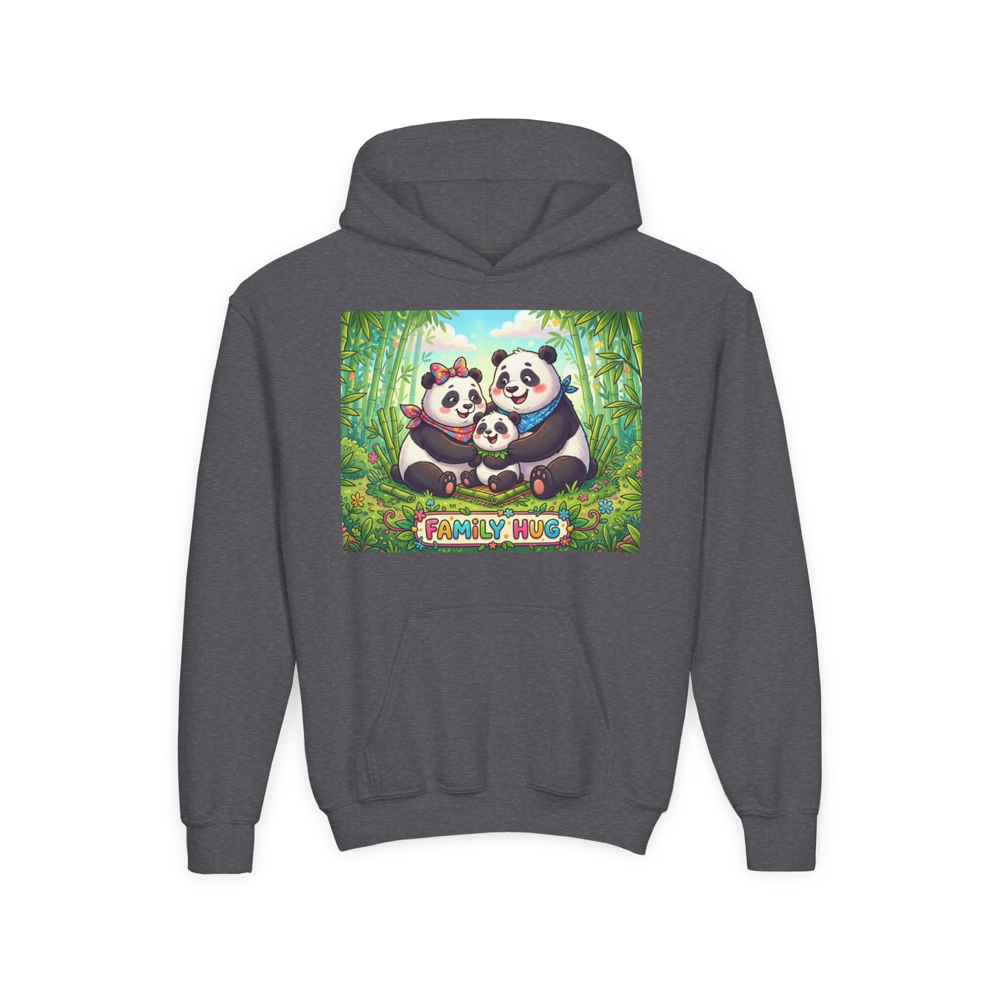 Family Hug Panda Youth Heavy Blend Hooded Sweatshirt