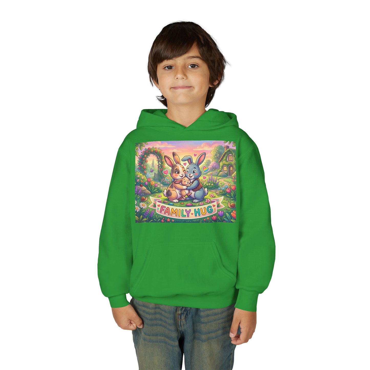 Family Hug Bunny Youth Heavy Blend Hooded Sweatshirt