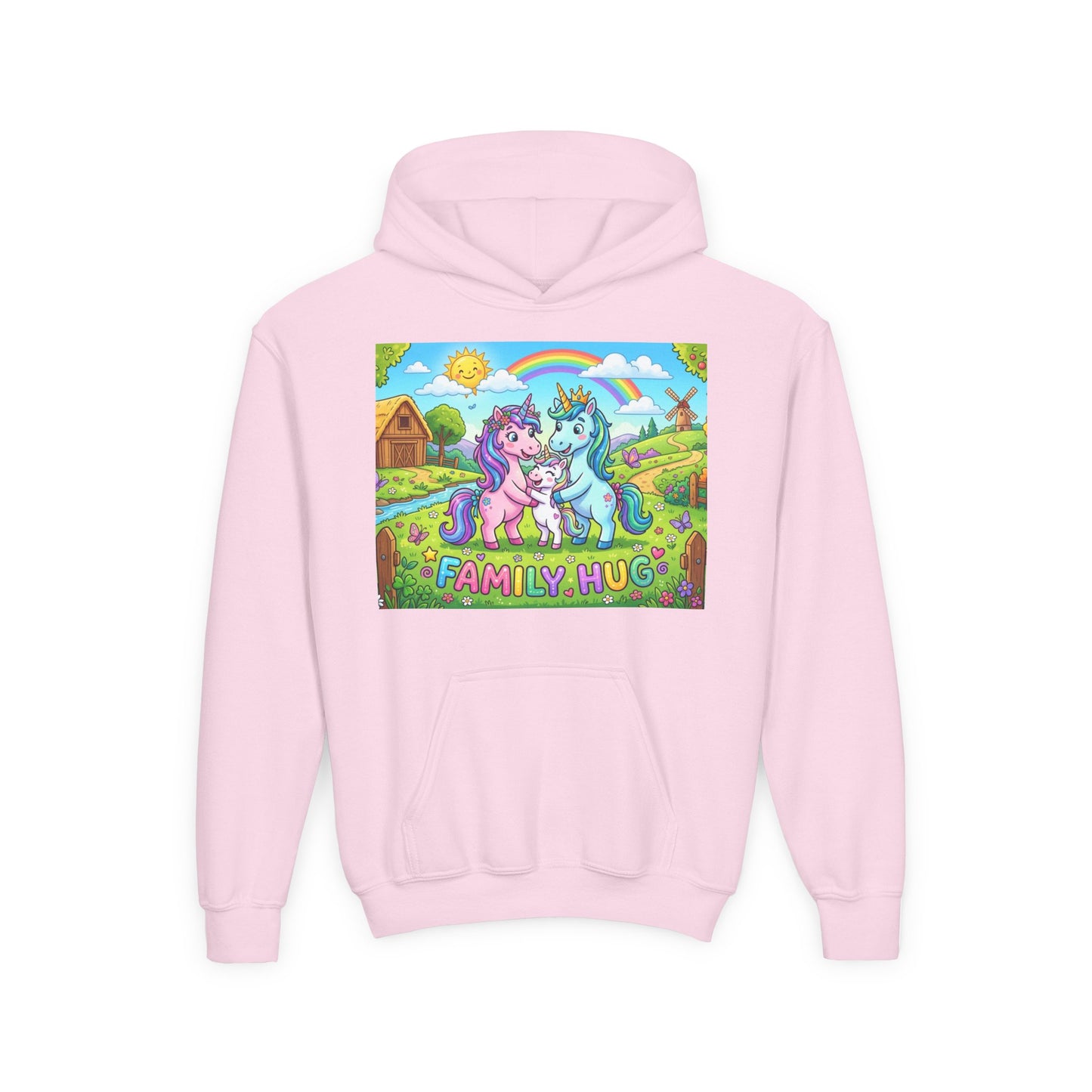 Family Hug Unicorn Youth Heavy Blend Hooded Sweatshirt
