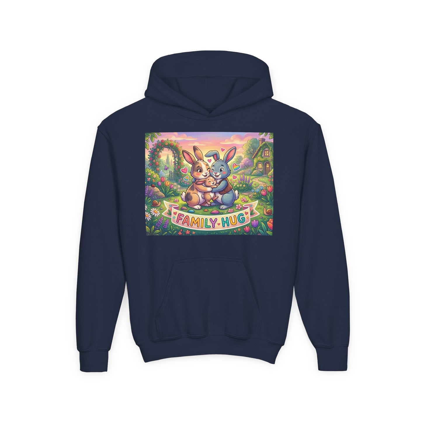 Family Hug Bunny Youth Heavy Blend Hooded Sweatshirt