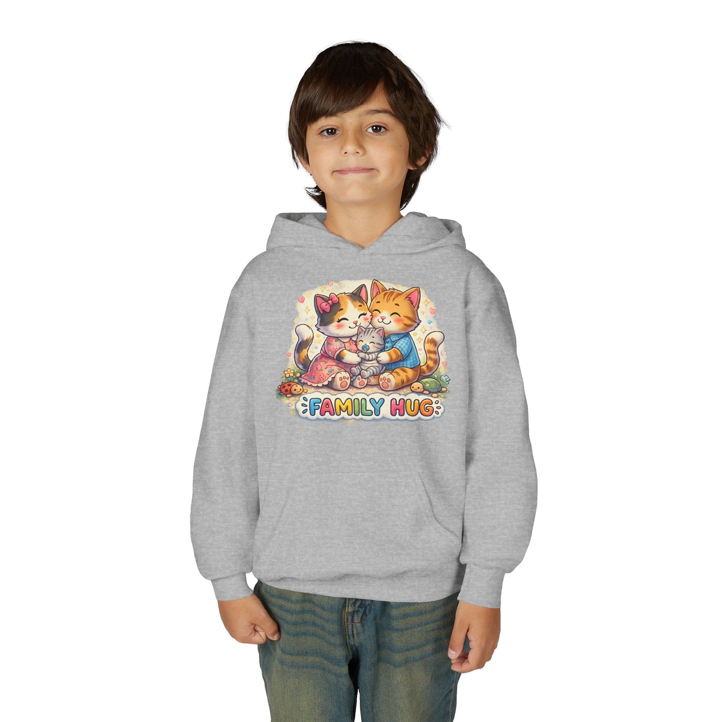 Family Hug Kitten Youth Heavy Blend Hooded Sweatshirt