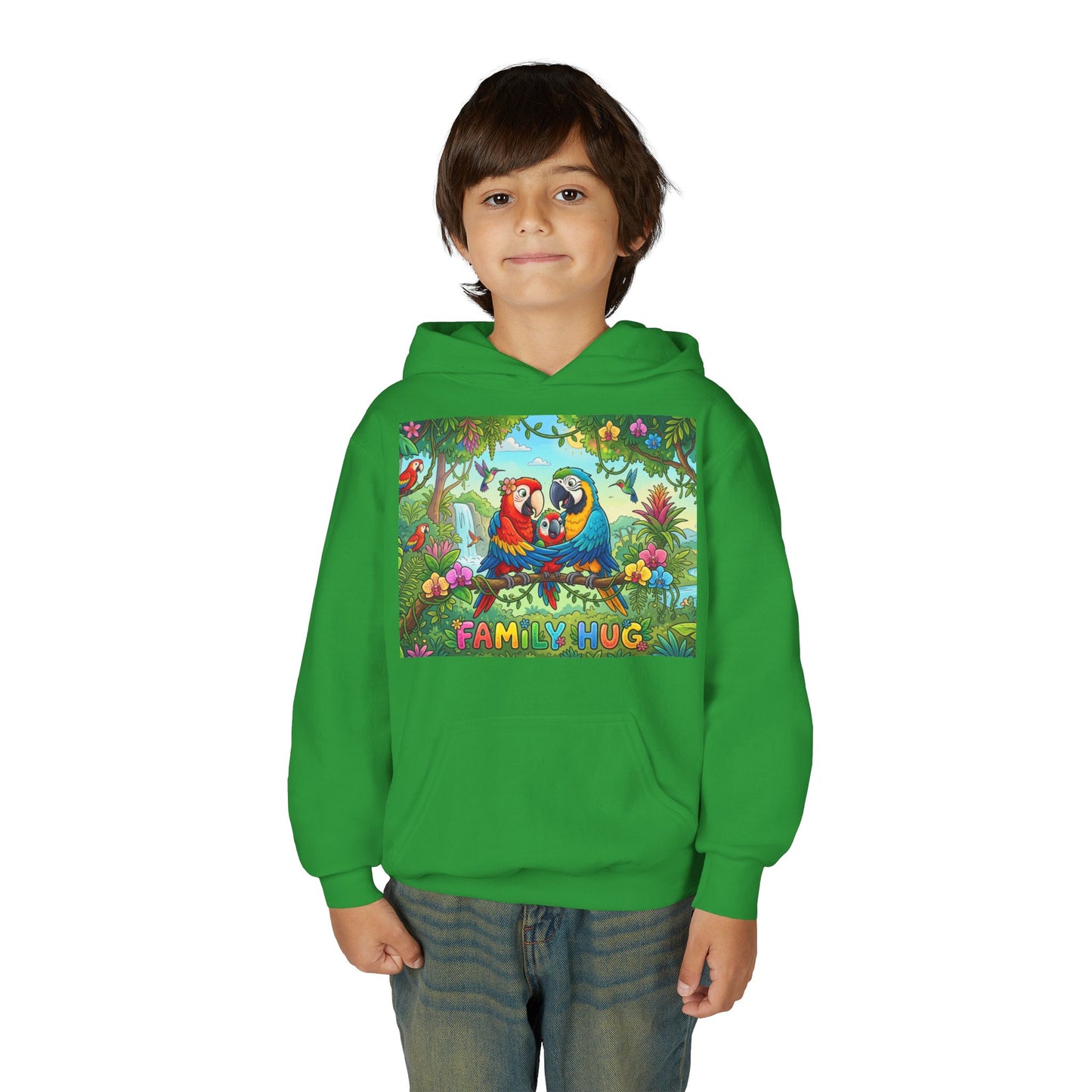 Family Hug Macaw Youth Heavy Blend Hooded Sweatshirt