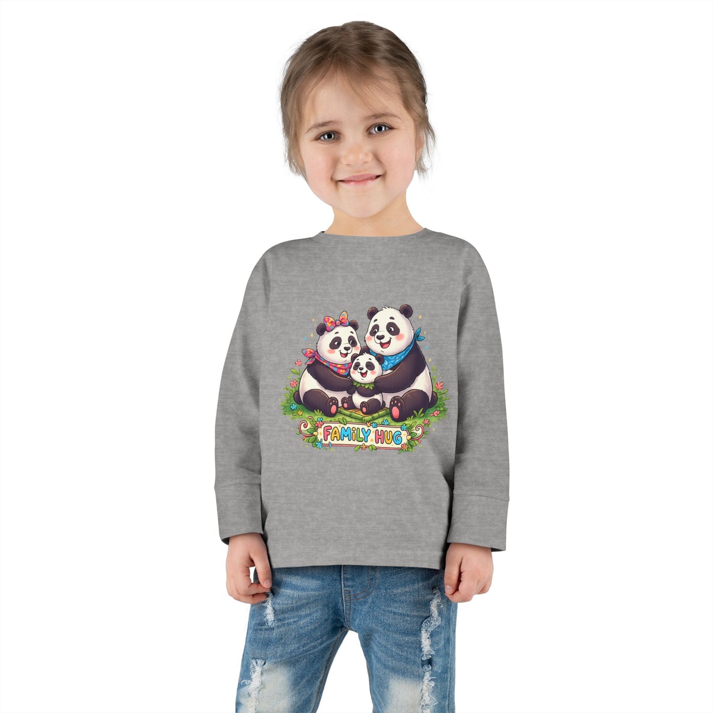 Family Hug Panda Toddler Long Sleeve Tee